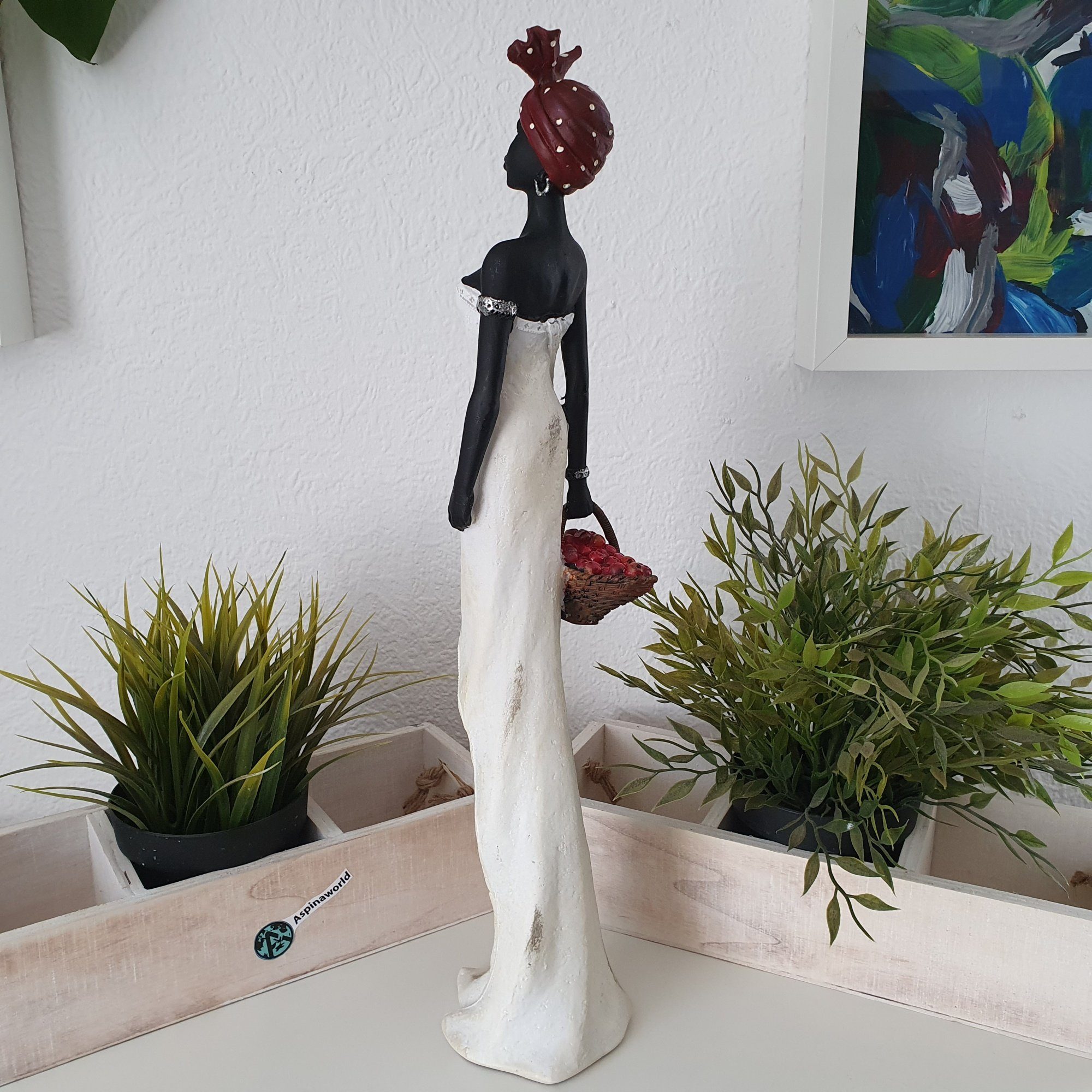 Aspinaworld Dekofigur weiß Dekofigur 44 cm Afrikanische Obstkorb mit im Frau