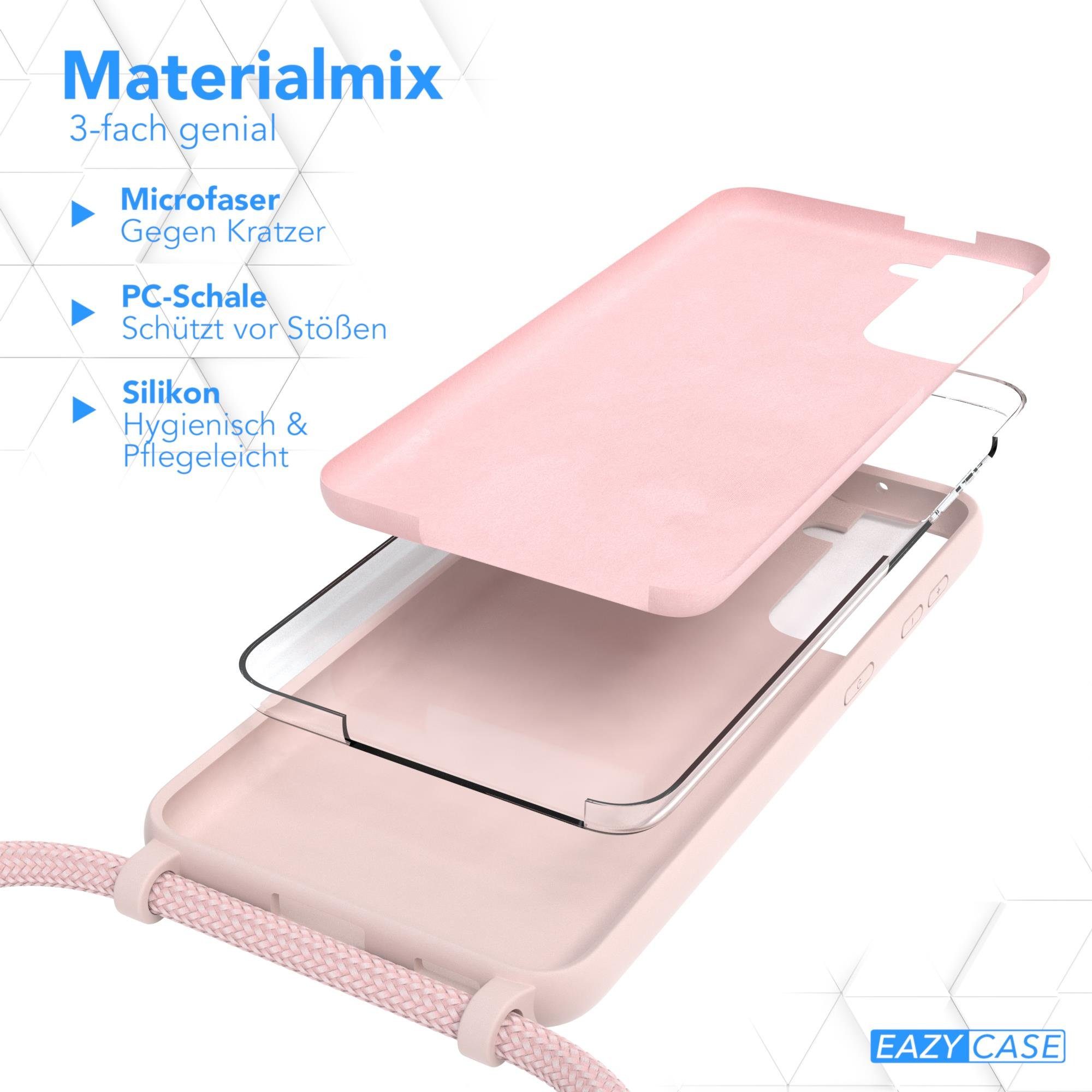 EAZY CASE Handykette Silikon Kette für Samsung Galaxy S21 6,2 Zoll, Umhängeband Kordel Hülle mit Band Schutzhülle Bumper Etui Matt Rosé – Bild 4 von 5