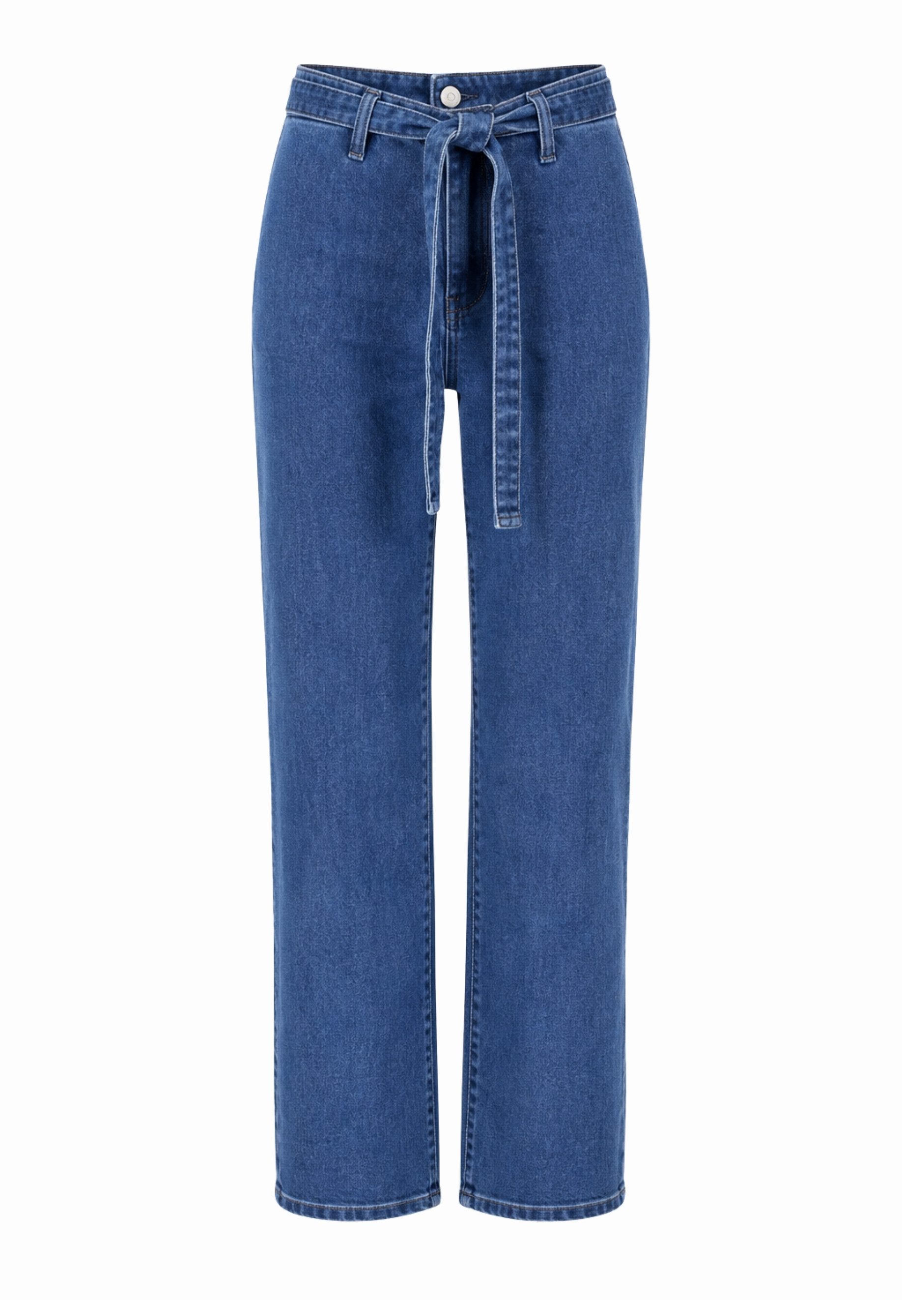 GIRL VIVI Straight-Jeans Damen Wide Leg Jeans mit Paperbag-Bund und Bindegürtel