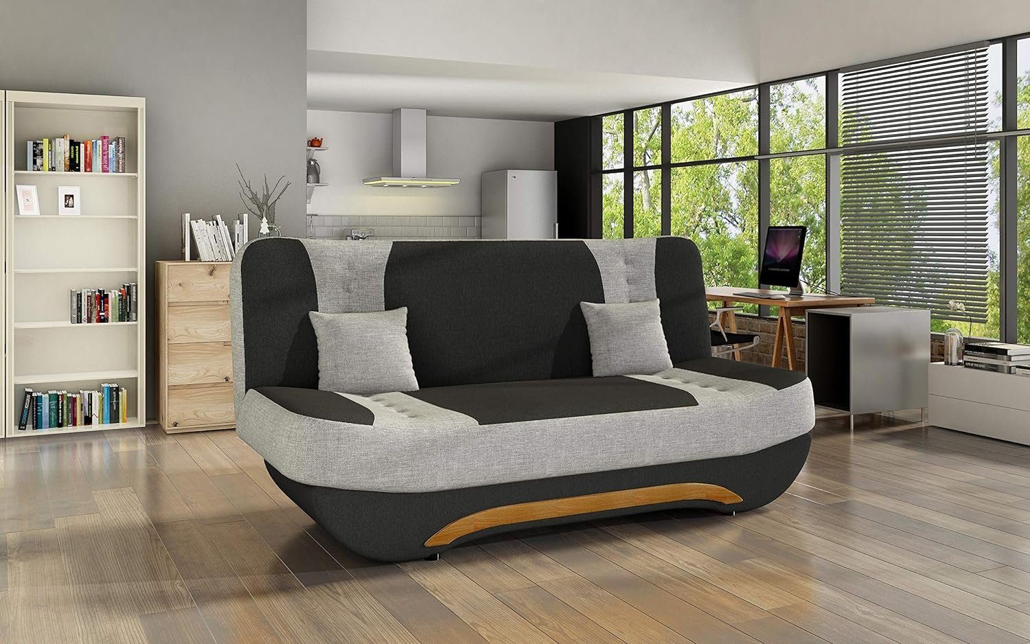 21) Sofagarnitur + Schlafsofa mit Bettkasten Feba, (Sawana Schwarz Klappsofa Polstersofa Click-Clack, Kippsofa Hellgrau MOEBLO Wohnzimmer Sawana und 14 + Schlaffunktion Couch für