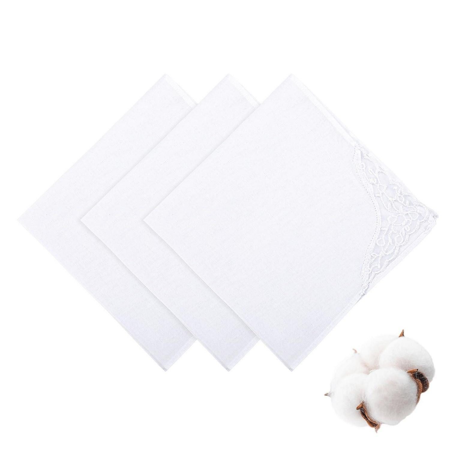 LuxusKollektion Taschentuch 3er-Pack Stofftaschentücher Weiß Baumwolle Spitze 28x28cm, (3-St)