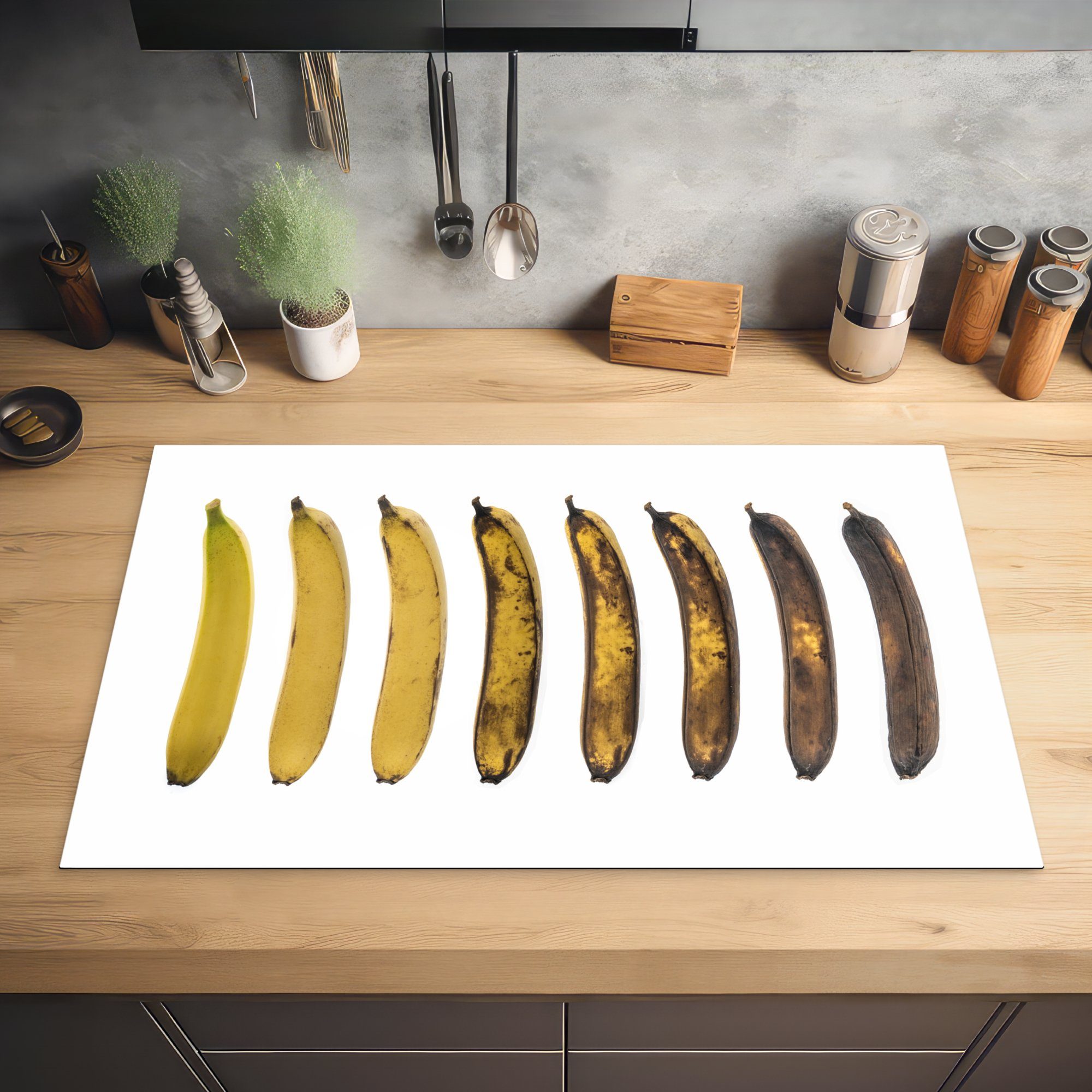 MuchoWow Herdblende-/Abdeckplatte Banane - Ceranfeldabdeckung, Vinyl, tlg), Gelb, für 83x51 küche cm, Obst Arbeitsplatte - (1
