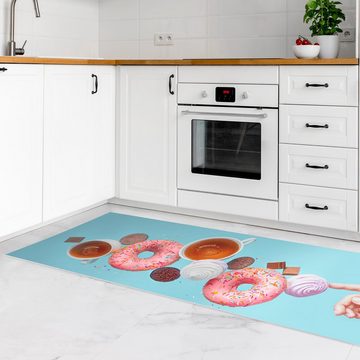 Läufer Teppich Vinyl Küchenmatte Küche Donuts lang modern funktional, Bilderdepot24, Läufer - türkis glatt