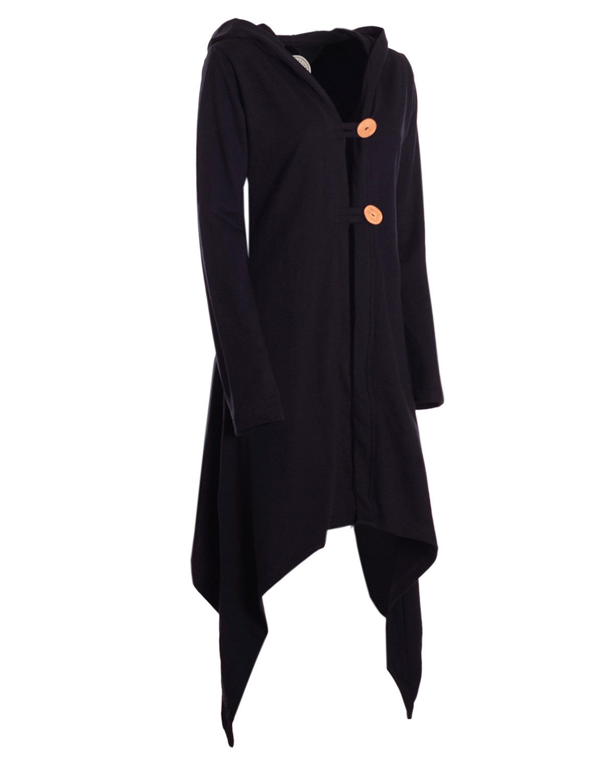 Vishes Langjacke Zipfeljacke Asymmetrischer Boho Cardigan mit Kapuze und Holzknöpfen Alternative Bekleidung, Ethno, Hippie, Retro Style