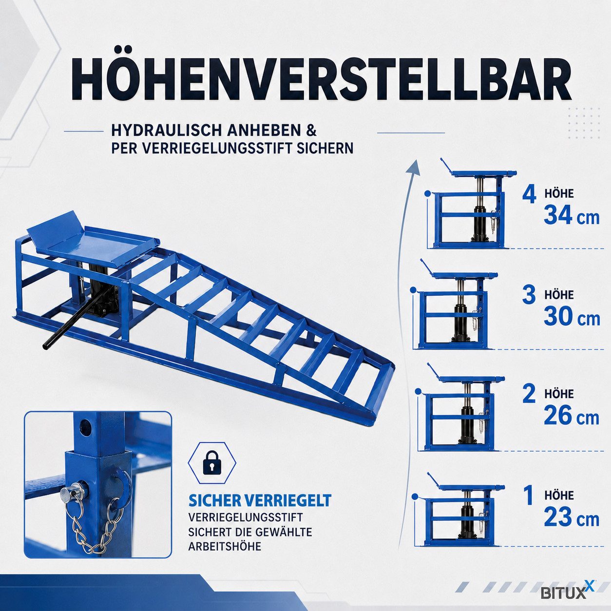 Bituxx Auffahrrampe 1 Paar Blau inkl. Wagenheber (Spar-Set, 2-St., MS-15207), mit hydraulischer Wagenheberfunktion – Bild 3 von 5