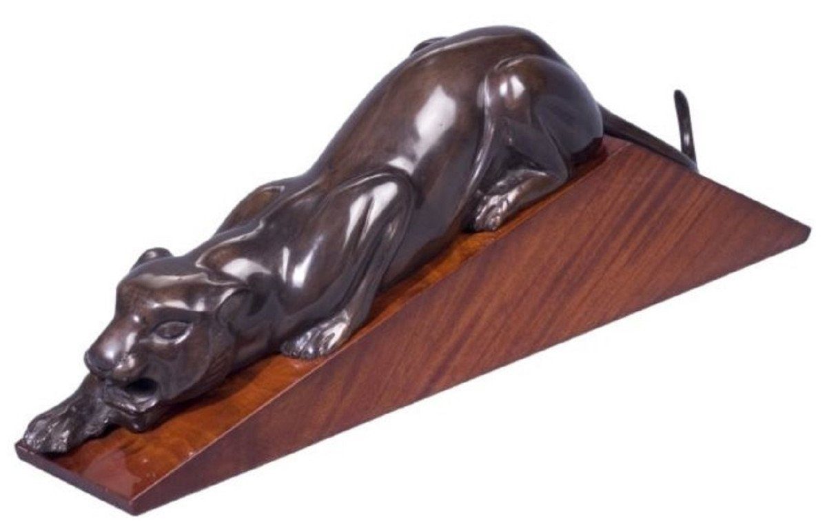 Casa Padrino Dekofigur Casa Padrino Luxus Dekofigur Puma Bronze / Braun 60 x 11 x H. 20 cm - Elegante Messing Figur mit Holzsockel - Deko Skulptur
