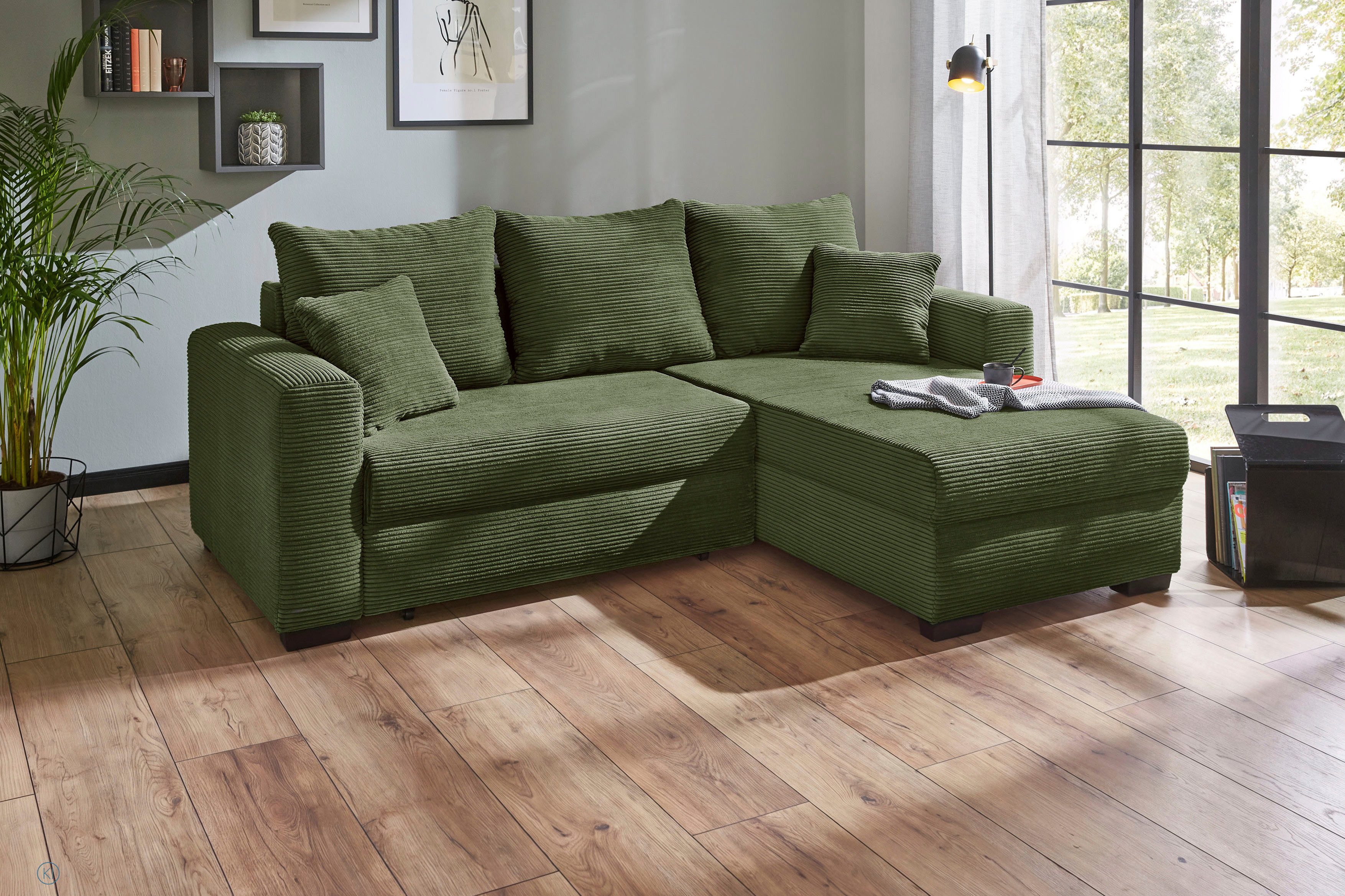 Jockenhöfer Gruppe Ecksofa Ecksofa Elmau, Größe Ottomane: L, B:235cm, optional mit Topper, mit Schlaffunktion, Topper, Bettkasten & 2 Zierkissen