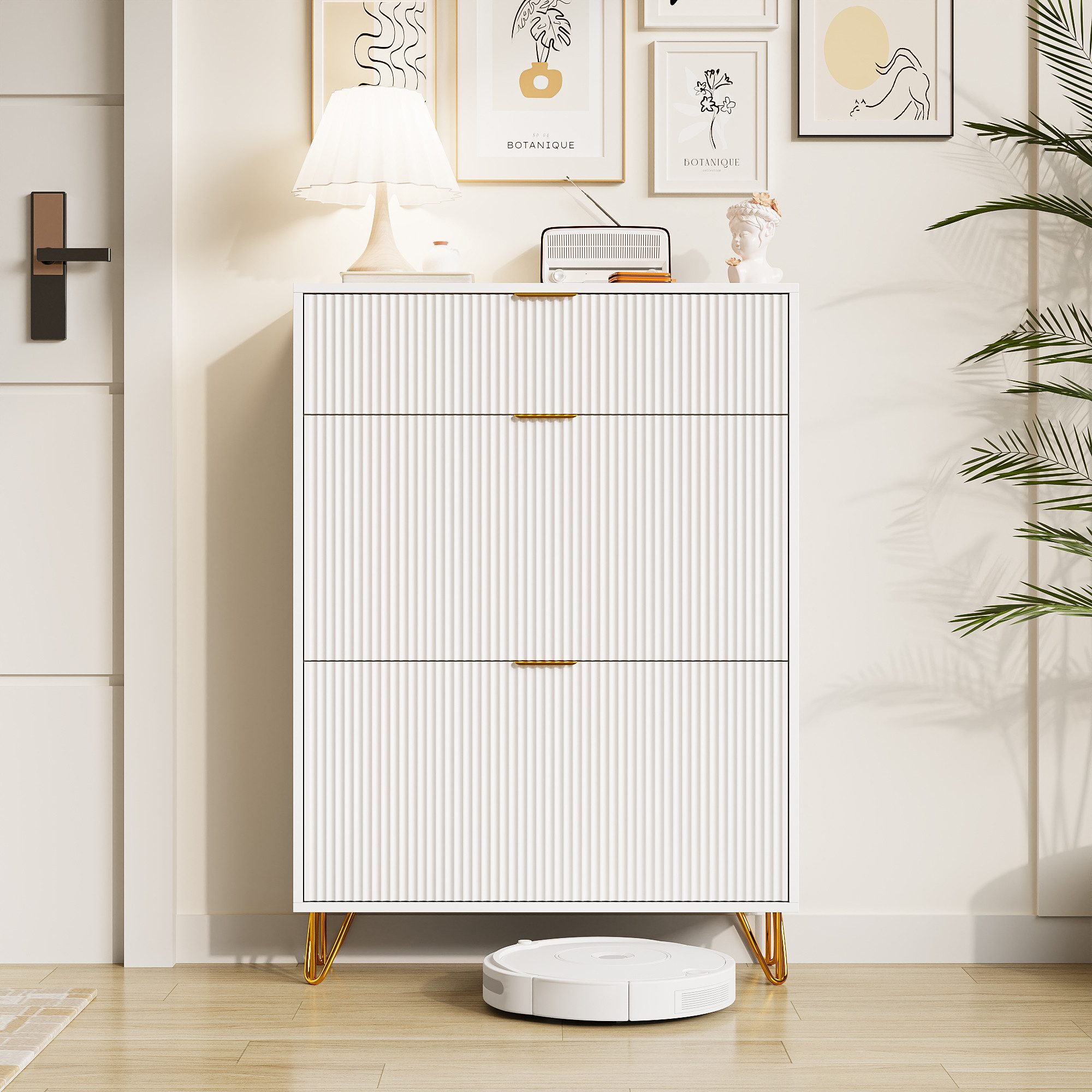 NMCXXO Schuhschrank Schuhregal weiß mit goldenen Akzenten, 3 Fächer günstig online kaufen