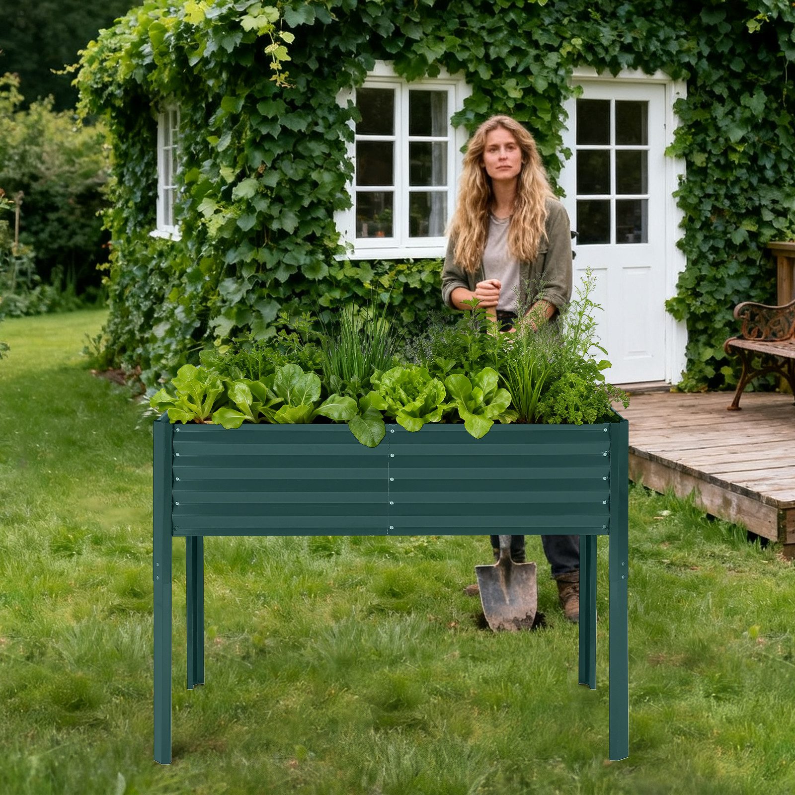 GarveeMore Hochbeet Ovales Hochbeet aus Verzinktem Stahl mit Haube und schnell aufgebaut