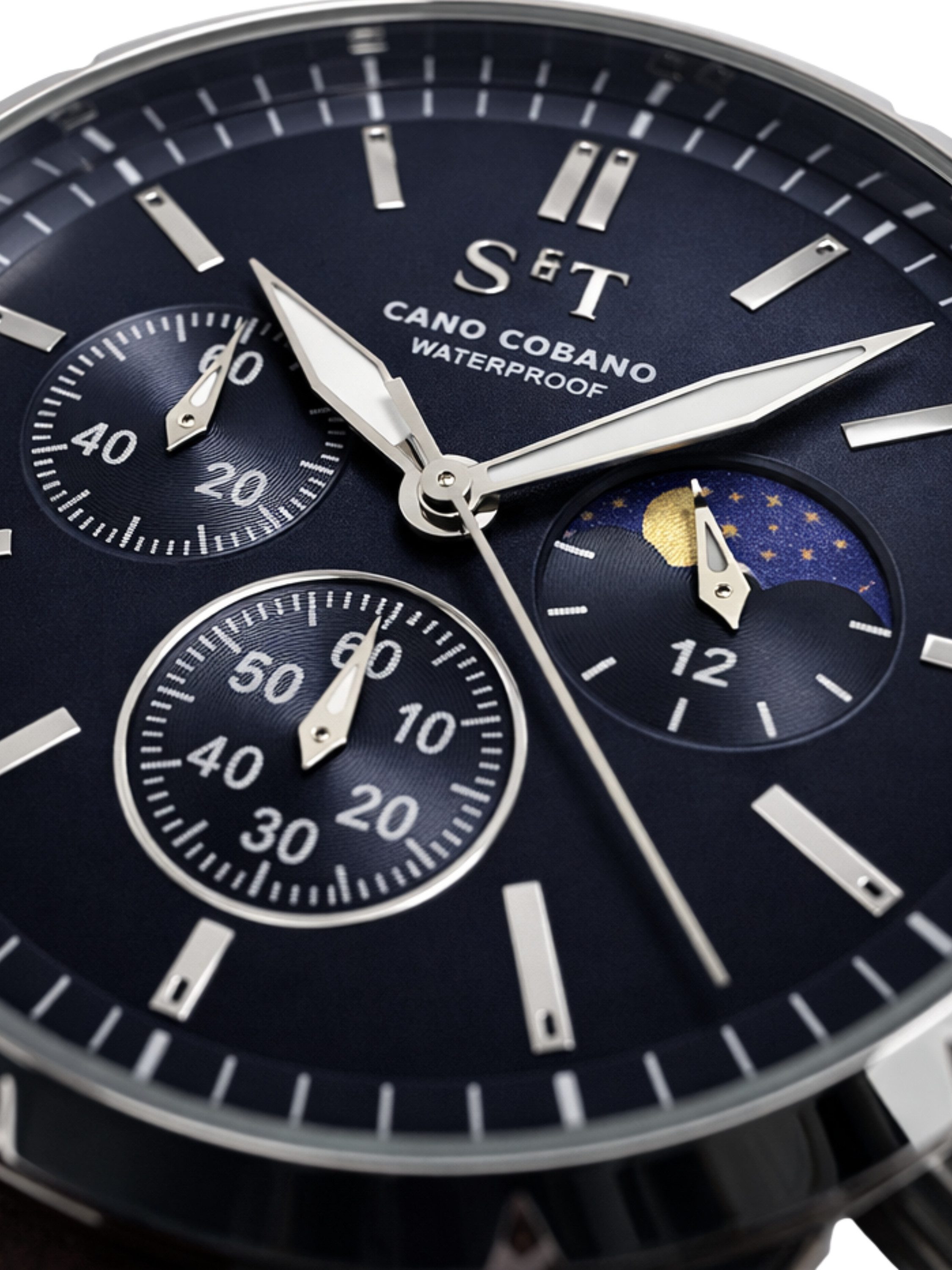 S&T Design Quarzuhr Herrenuhr Leder Chronograph Armbanduhr Braun Edelstahl Wasserdicht Cano Cobano, (Packung, 1-tlg., mit Uhrenbox), Männer Uhr Dunkel Blau Wasserdicht Business Uhr Leder Herren Geschenke