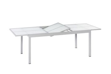 MERXX Garten-Essgruppe Sorrento, (Set 5-teilig, Tisch, 4 Stapelsessel, Aluminium mit Textilbespannung, Sicherheitsglas), mit platzsparenden Stapelsesseln
