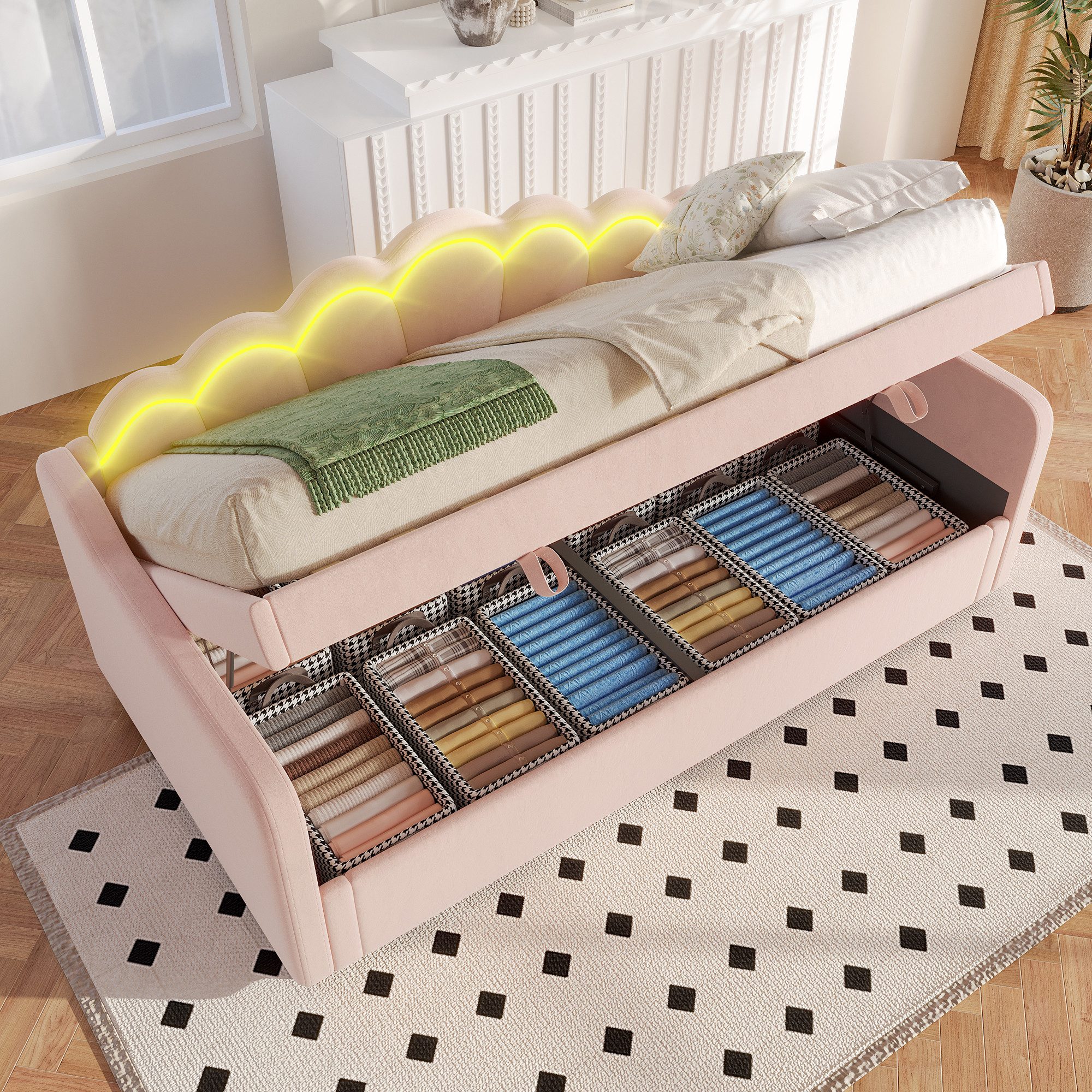 SOFTWEARY Schlafsofa mit LED-Beleuchtung, Bettkasten, 90x200 günstig online kaufen