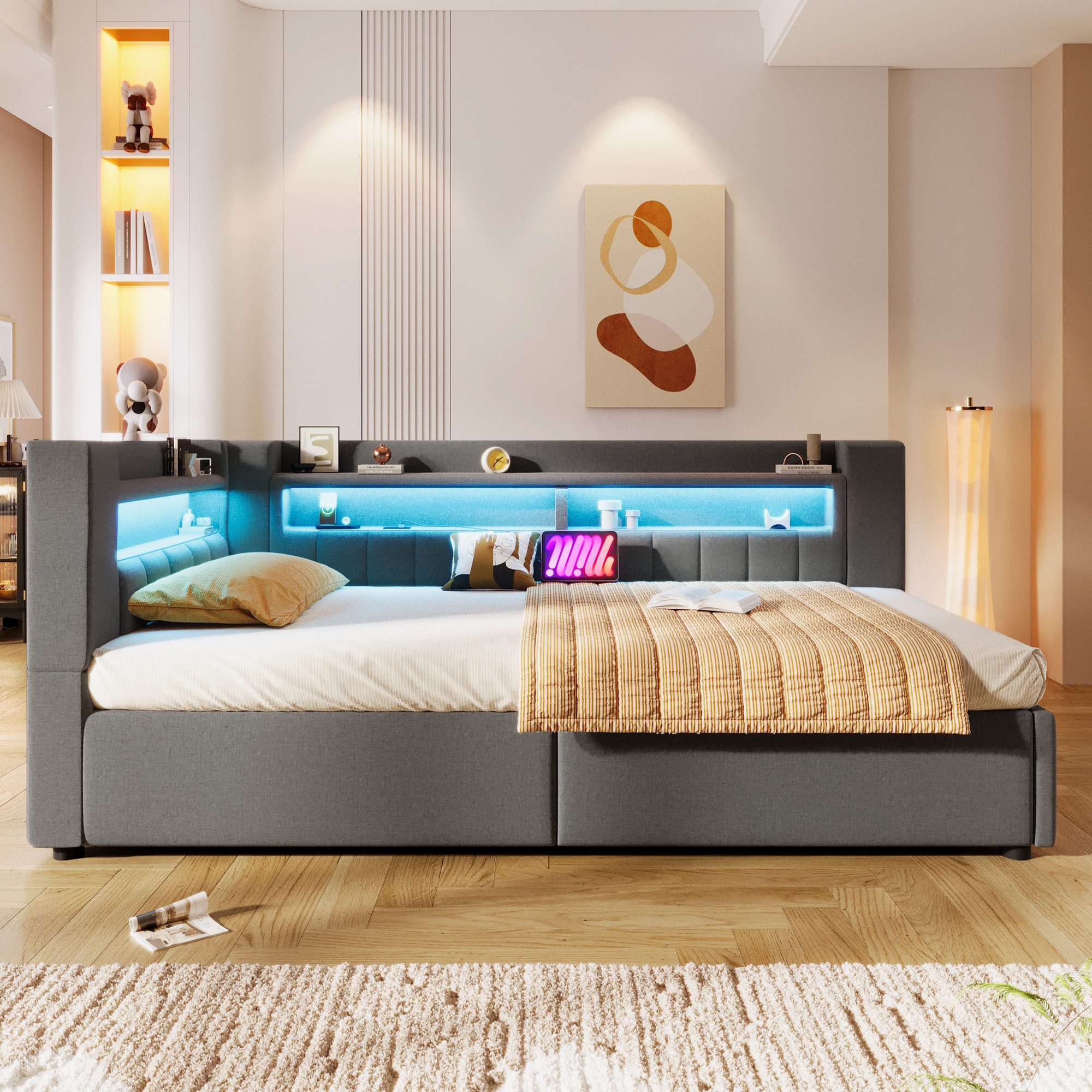 Merax Daybett 90x200cm mit LED-Beleuchtung und USB&Typ-C Ladefunktion (Juge günstig online kaufen
