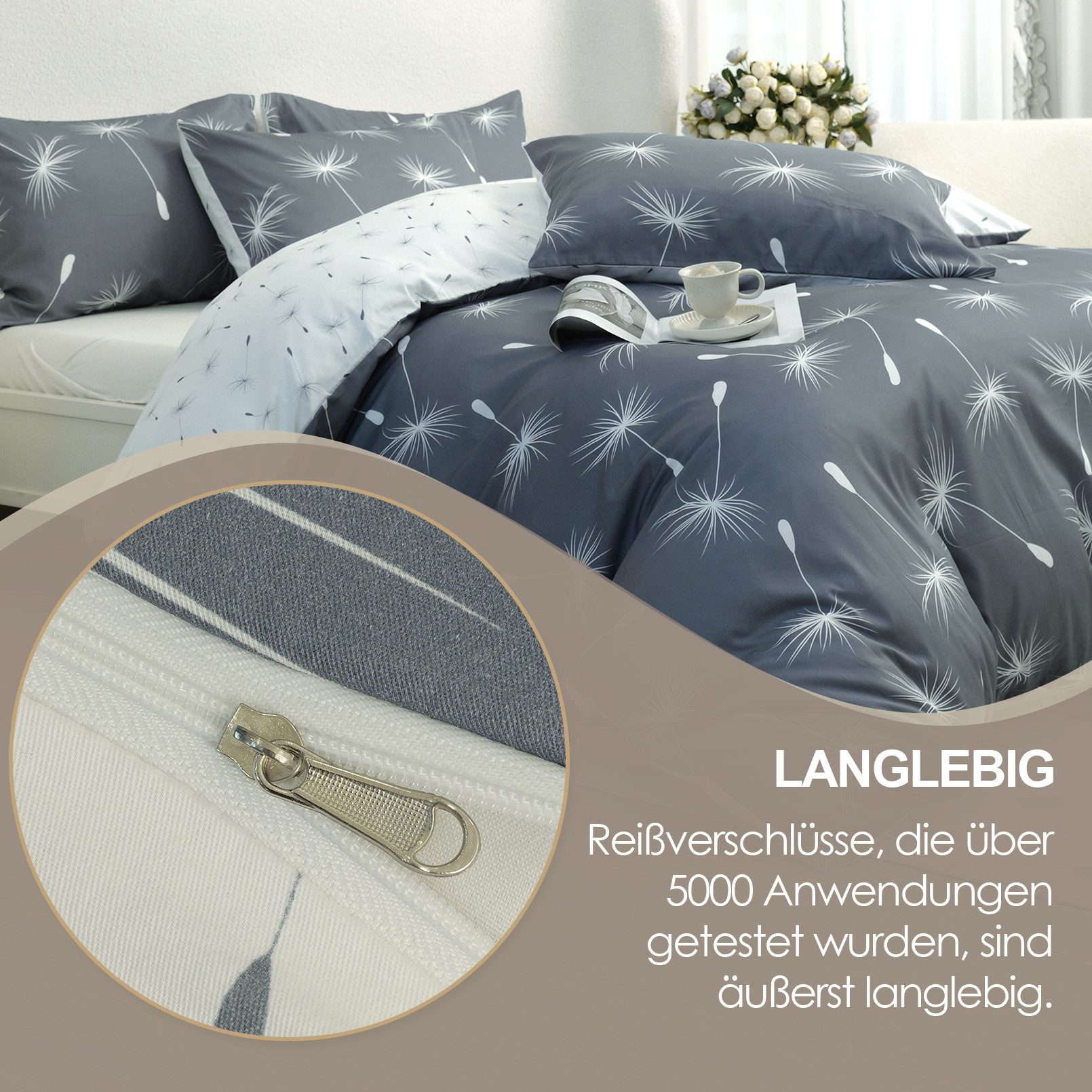 KEAYOO Bettwäsche Löwenzahnsamen, Baumwolle, 2 teilig, Bettwäsche mit Pusteblumen-Design für erholsamen Schlaf – Bild 4 von 5
