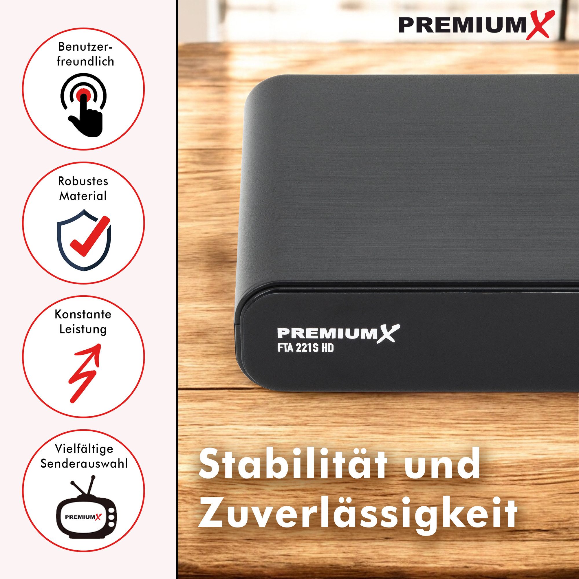 PremiumX HD 221S FTA Digital SAT Receiver DVB-S2 HDMI SCART USB 12V FullHD SAT-Receiver