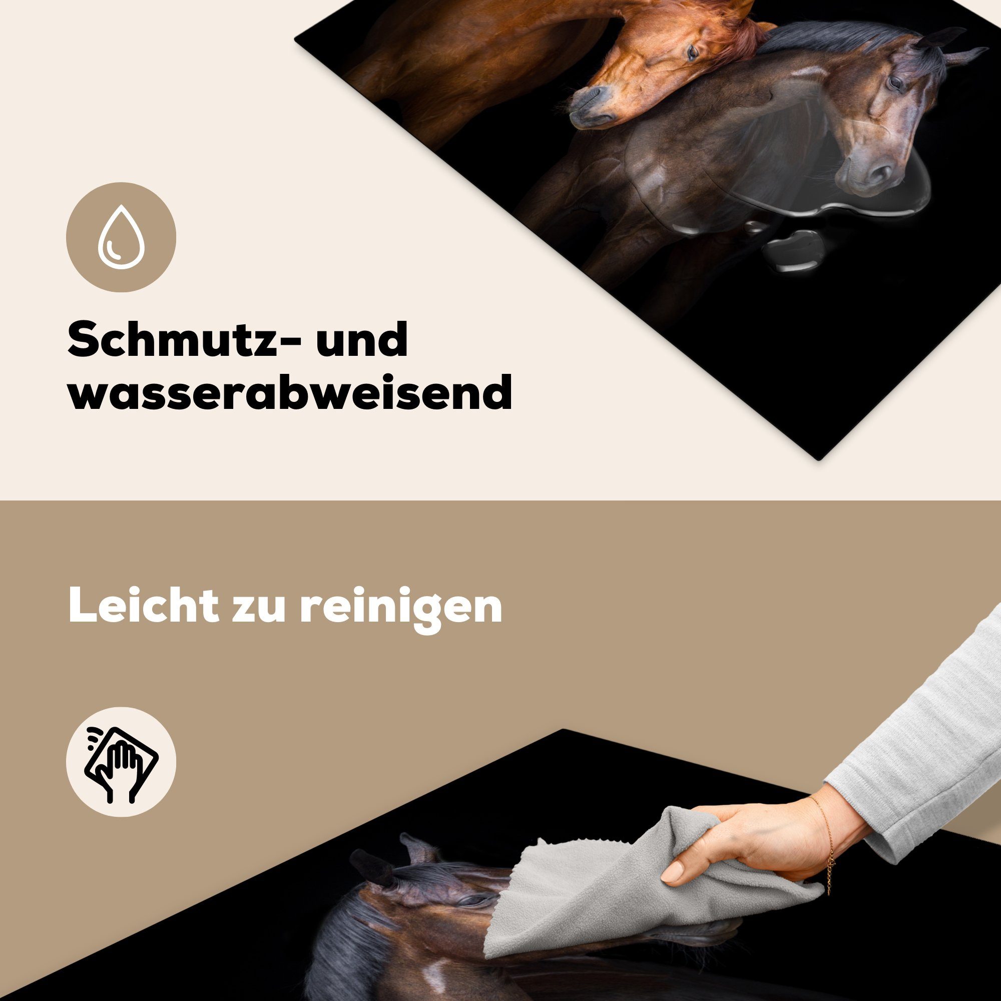 Tiere Pferde Porträt (1 Ceranfeldabdeckung, Vinyl, tlg), cm, MuchoWow - Braun, Herdblende-/Abdeckplatte - 77x51 Arbeitsplatte küche - für