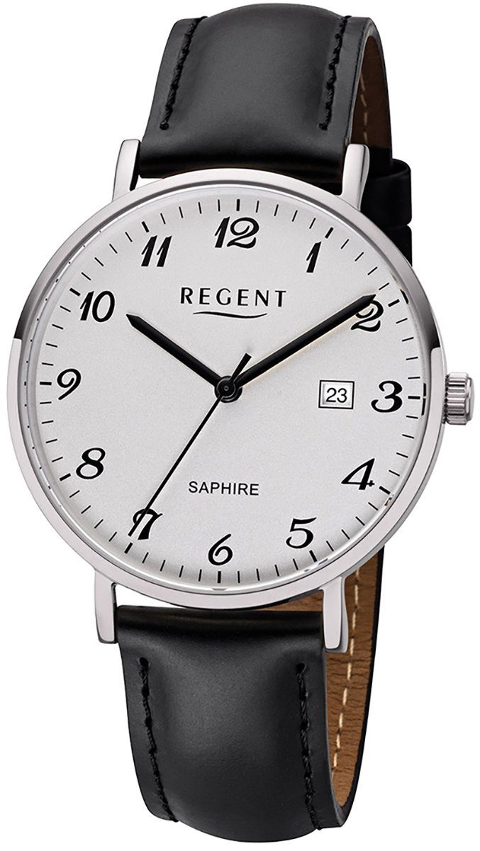 Regent Quarzuhr Regent Herren Uhr F-1229 Leder Quarz, Herren Armbanduhr rund, mittel (ca. 38mm), Lederarmband
