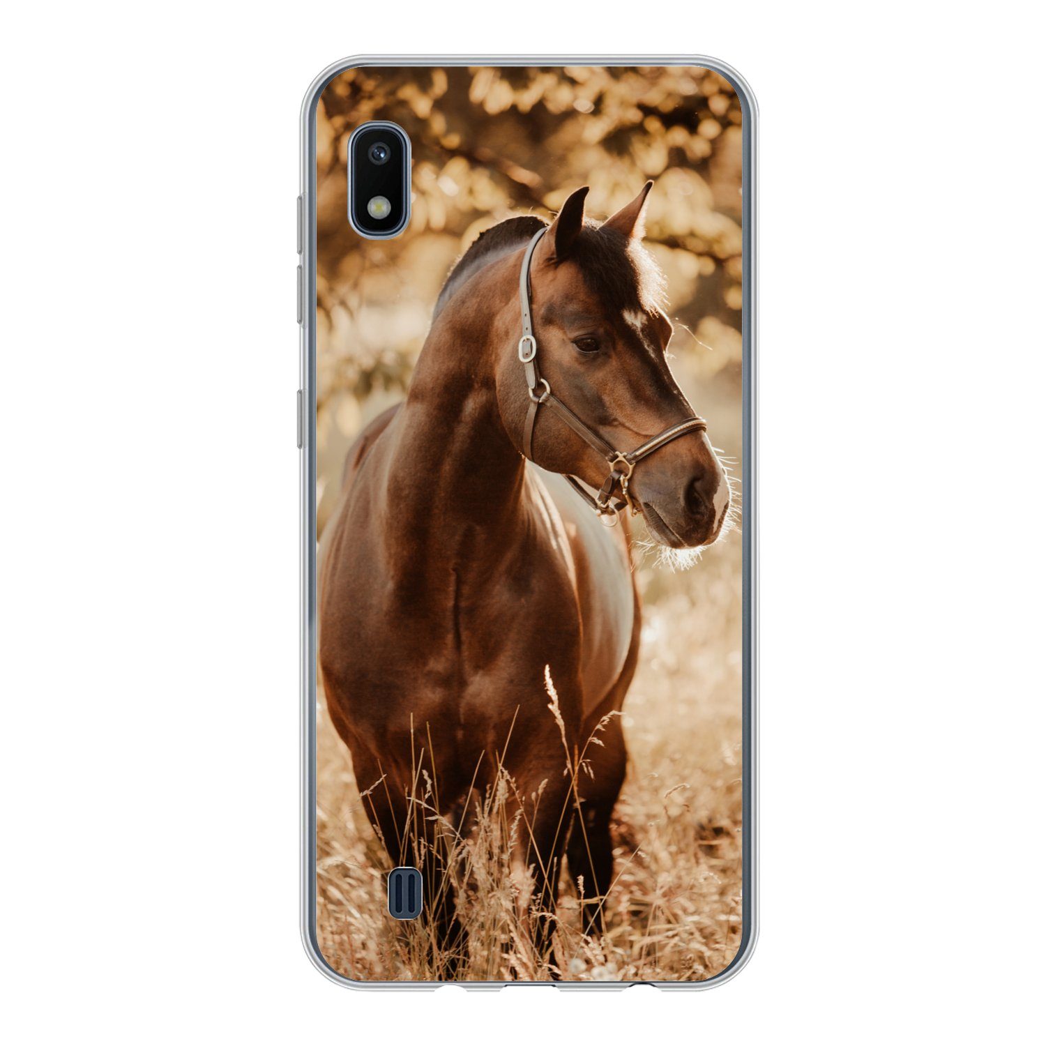 MuchoWow Handyhülle für Samsung Galaxy A10 Pferd - Sonne - Porträt - Natur - Braun, Smartphone-Bumper, Print, Handy Schutzhülle Dünn