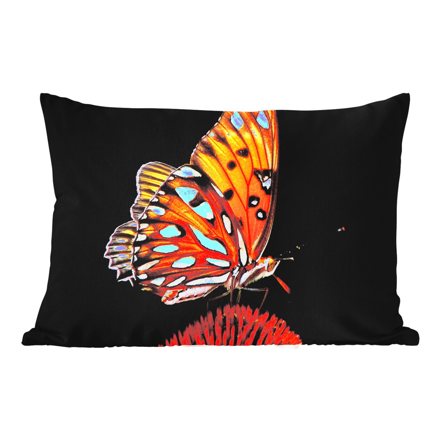 MuchoWow Dekokissen Schmetterling Schwarz Polyester, Orange, Outdoor-Dekorationskissen, Kissenhülle Insekt - - - Porträt Dekokissenbezug, Blumen - 