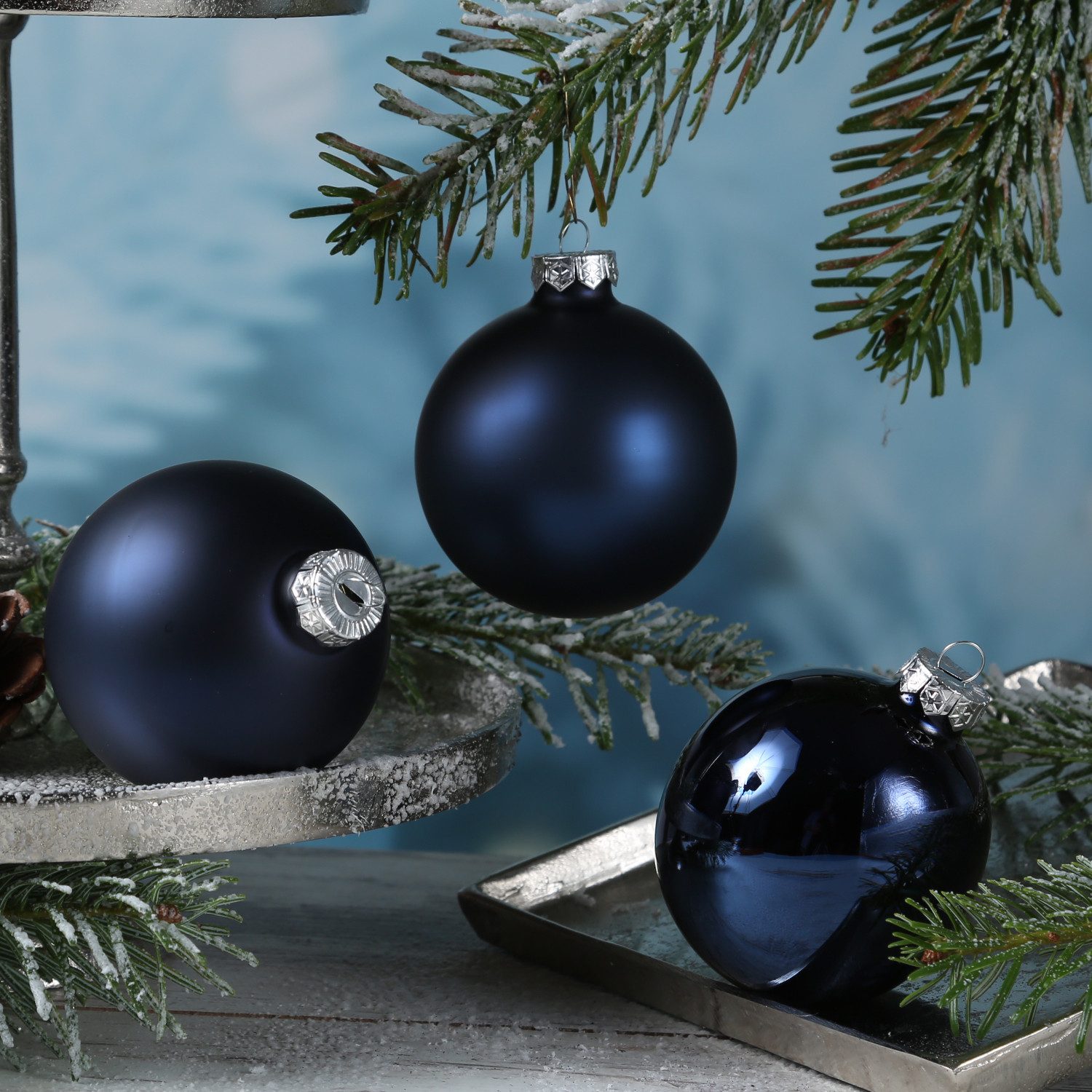 MARELIDA Weihnachtsbaumkugel Christbaumkugeln Weihnachtskugeln Glas 8cm glänzend matt blau 6St. (6 St)