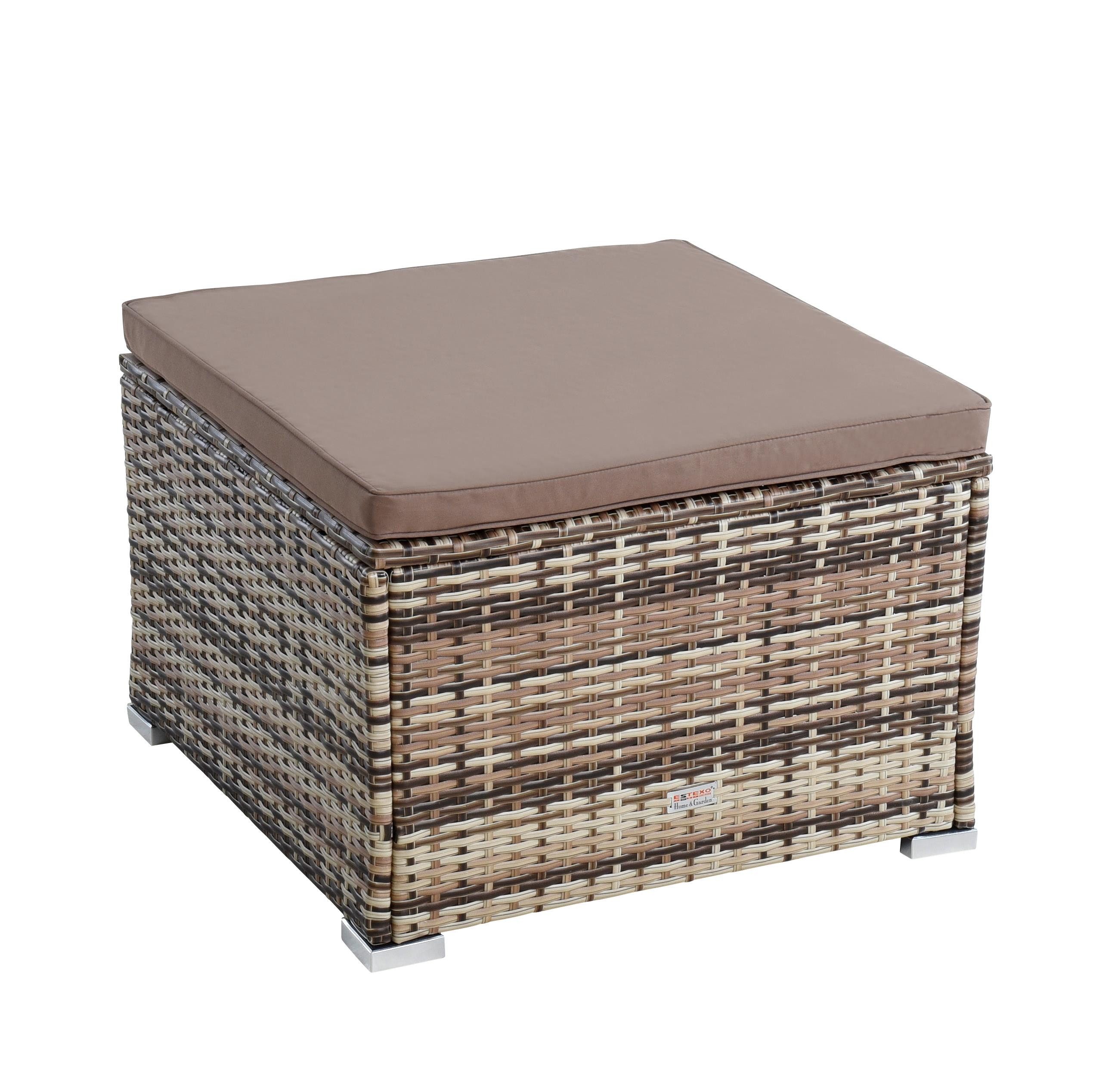 ESTEXO Gartenstuhl Rattanhocker Gartenhocker Hocker XXL Stuhl Polyrattan Sitzhocker Bei