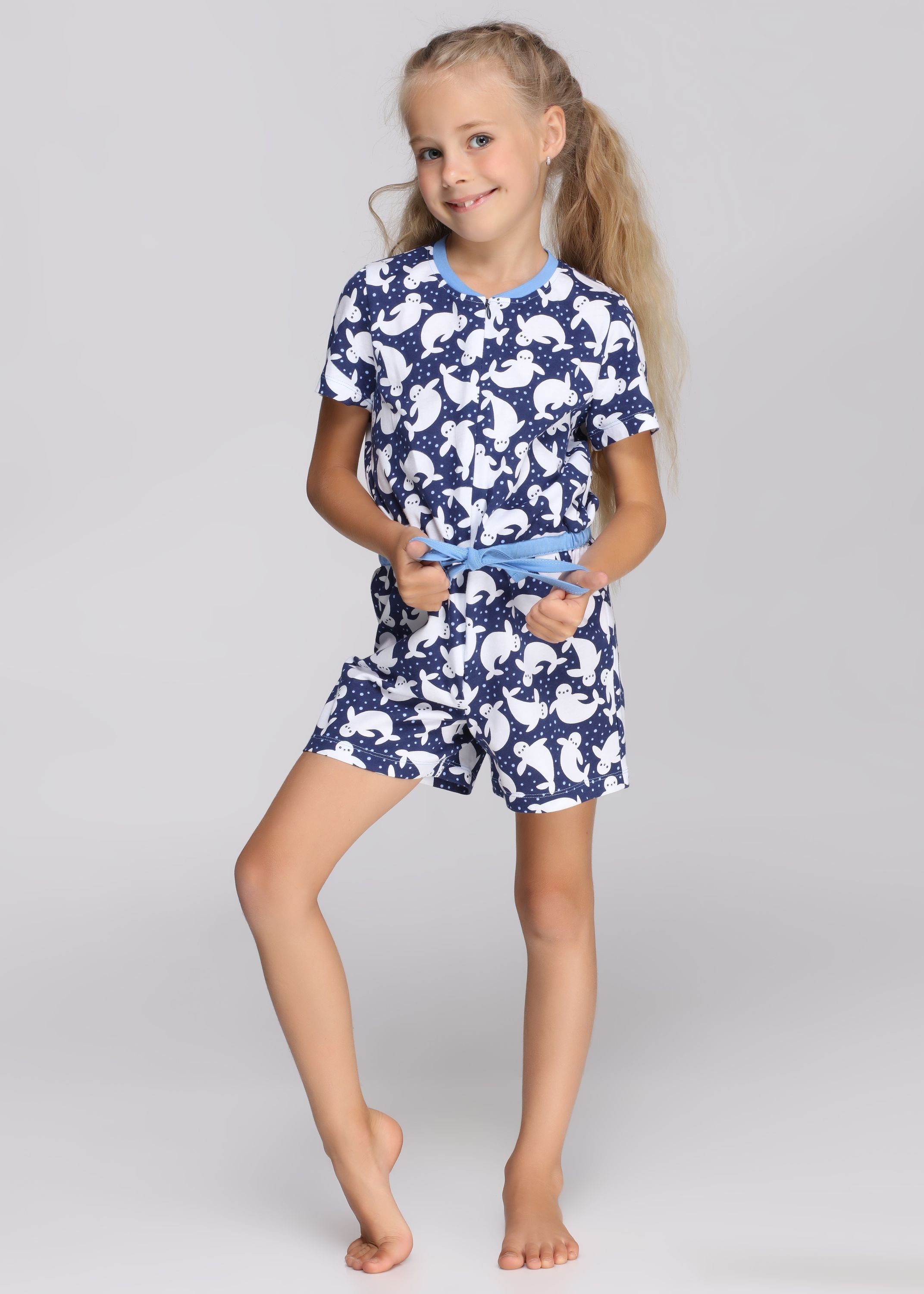 Mädchen Merry Short Overall MS10-267 Schlafanzug Marine/Punkte Schlafanzug Style