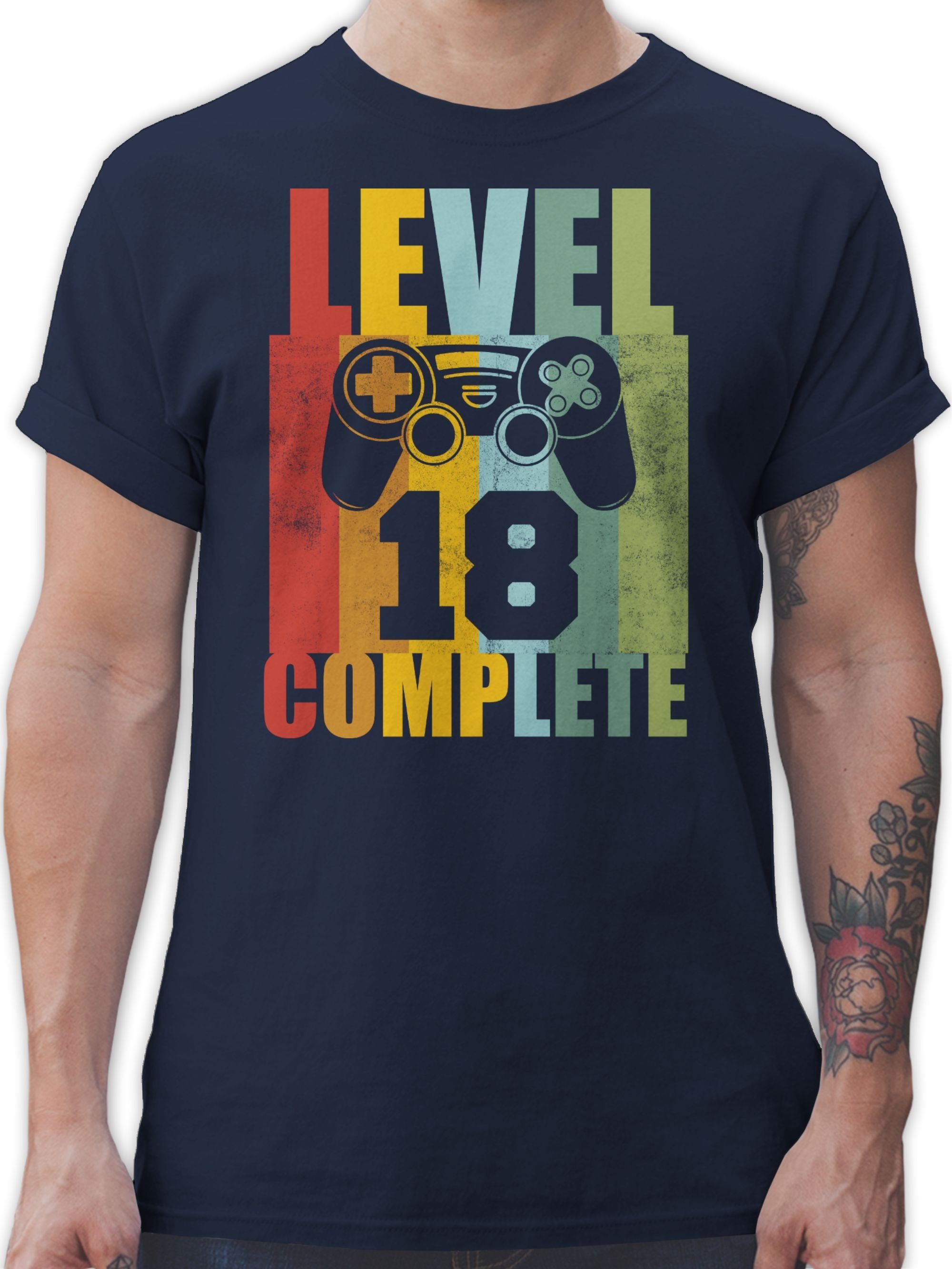 Shirtracer 18. Eighteen Geburtstag T-Shirt Level Vintage Navy 02 complete Blau
