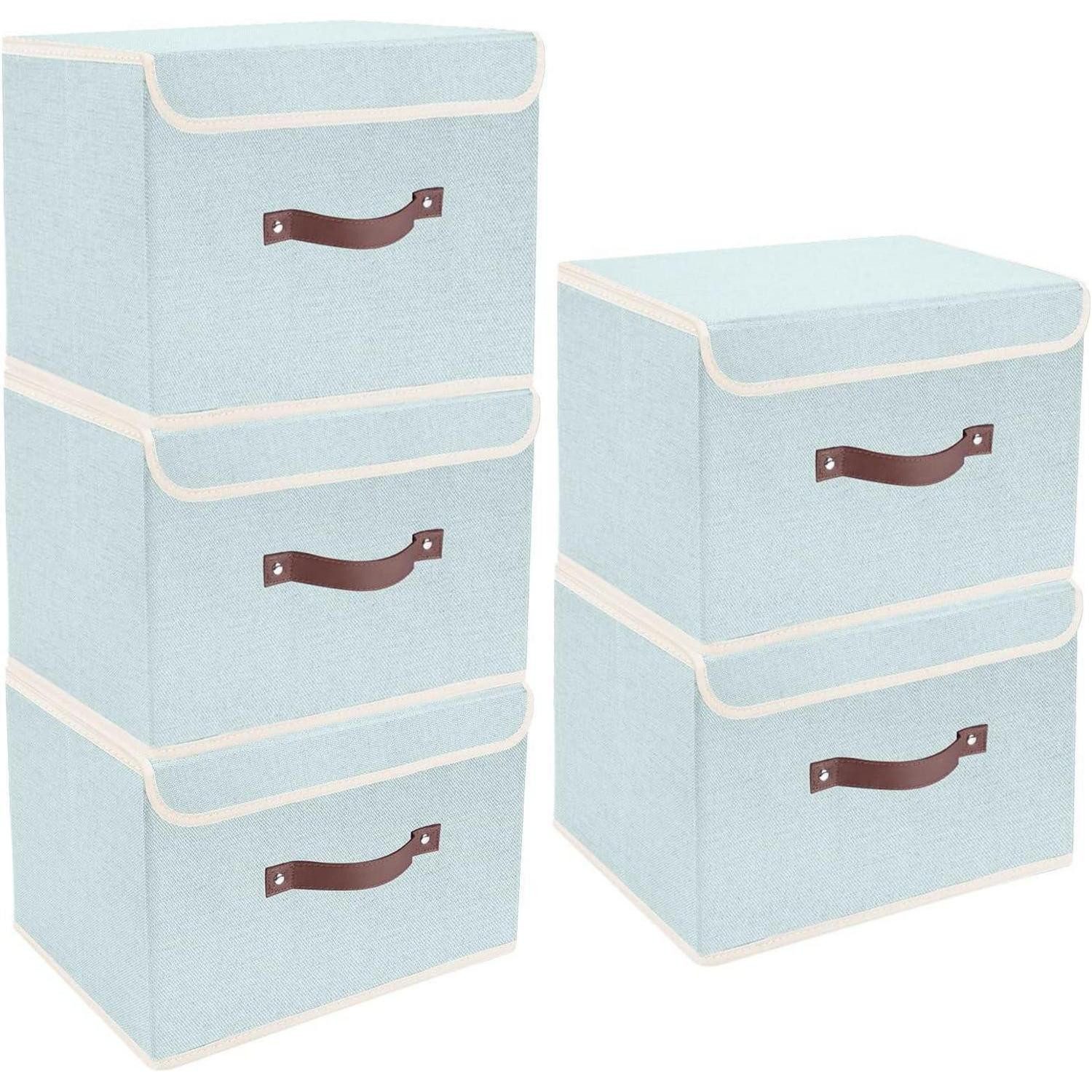 LuxusKollektion Faltbox Faltbox mit Deckel Stoff Aqua 5er Set 38cm