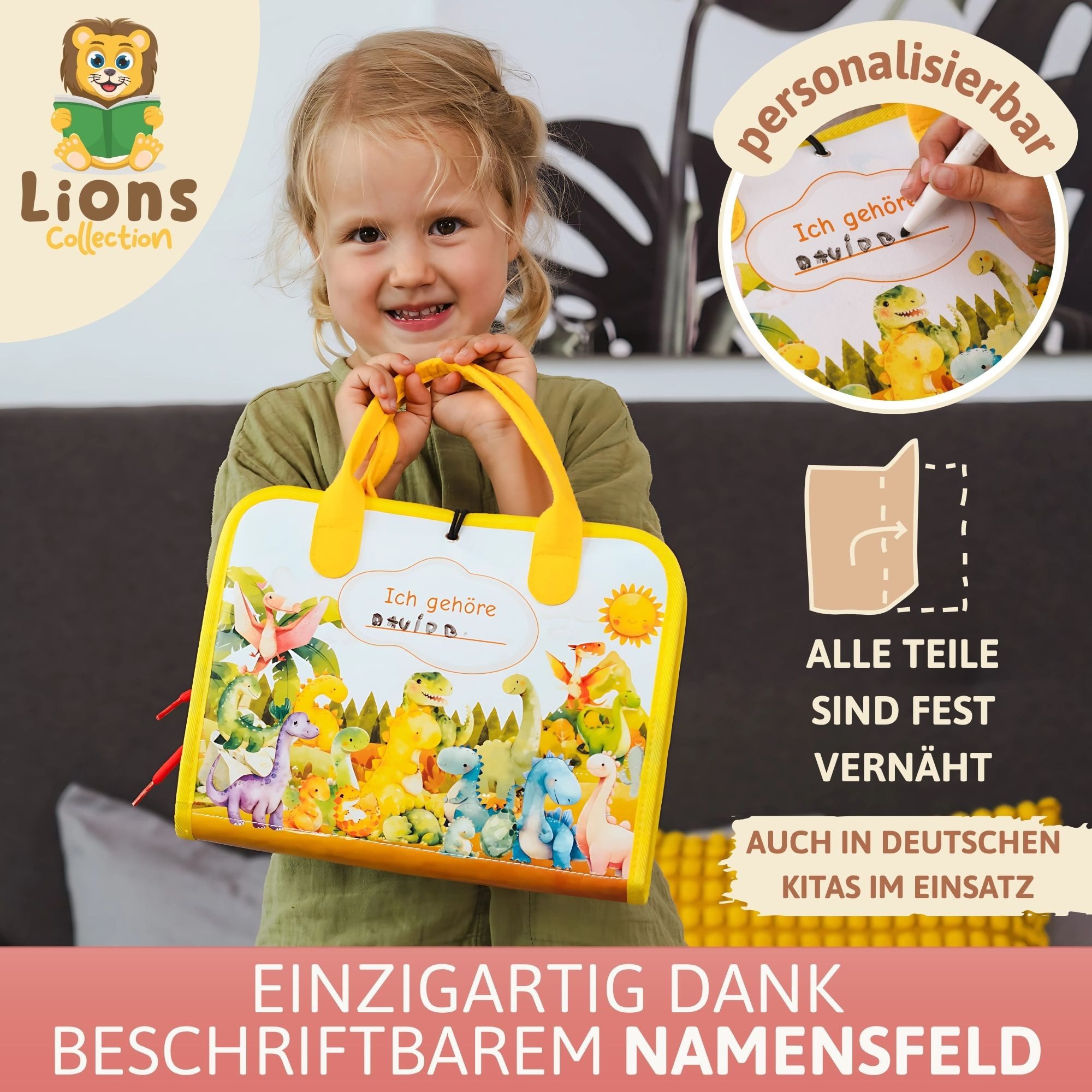 Lions Collection Lernspielzeug Busy Board Deutsch - vernäht - Montessori Spielzeug - Motorikmappe – Bild 2 von 5