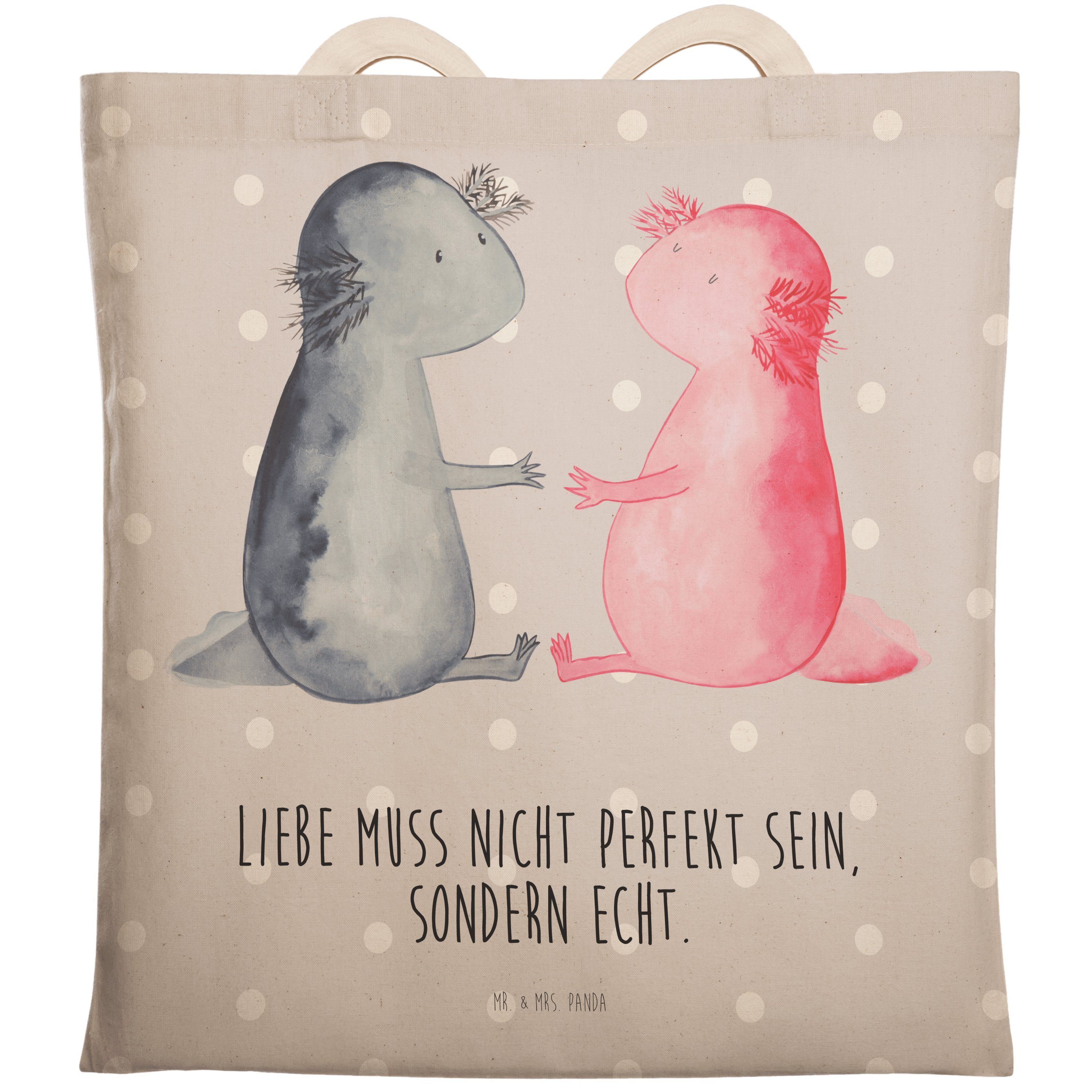 Mr. & Mrs. Panda Axolotl Tragetasche Lurch, (1-tlg) - Liebe Grau - Beutel, Geschenk, Pastell Liebesbeweis