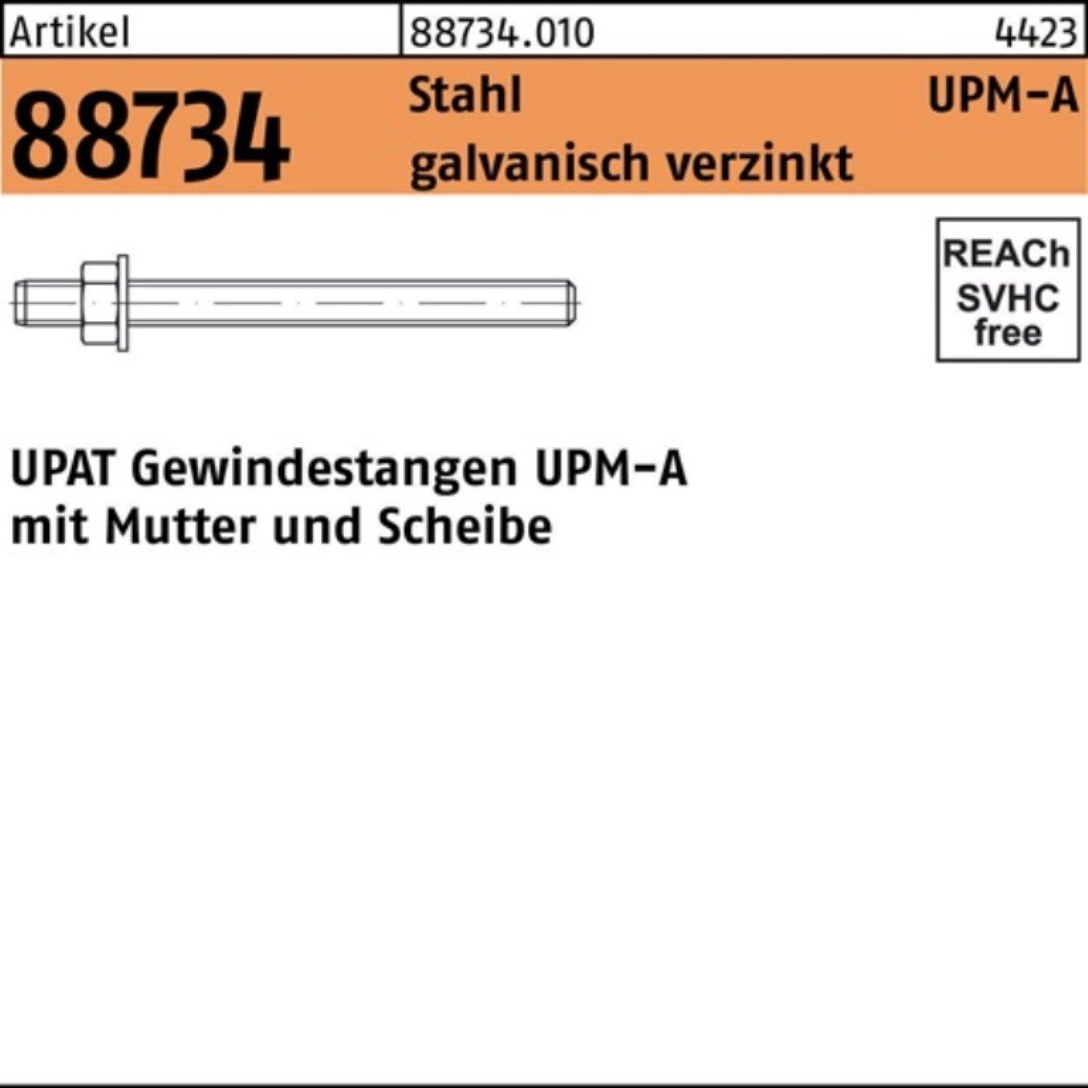 Upat Gewindestange 100er 88734 Ankerstange Stüc R UPM-A Pack galv.verz. 20 Stahl M10/130