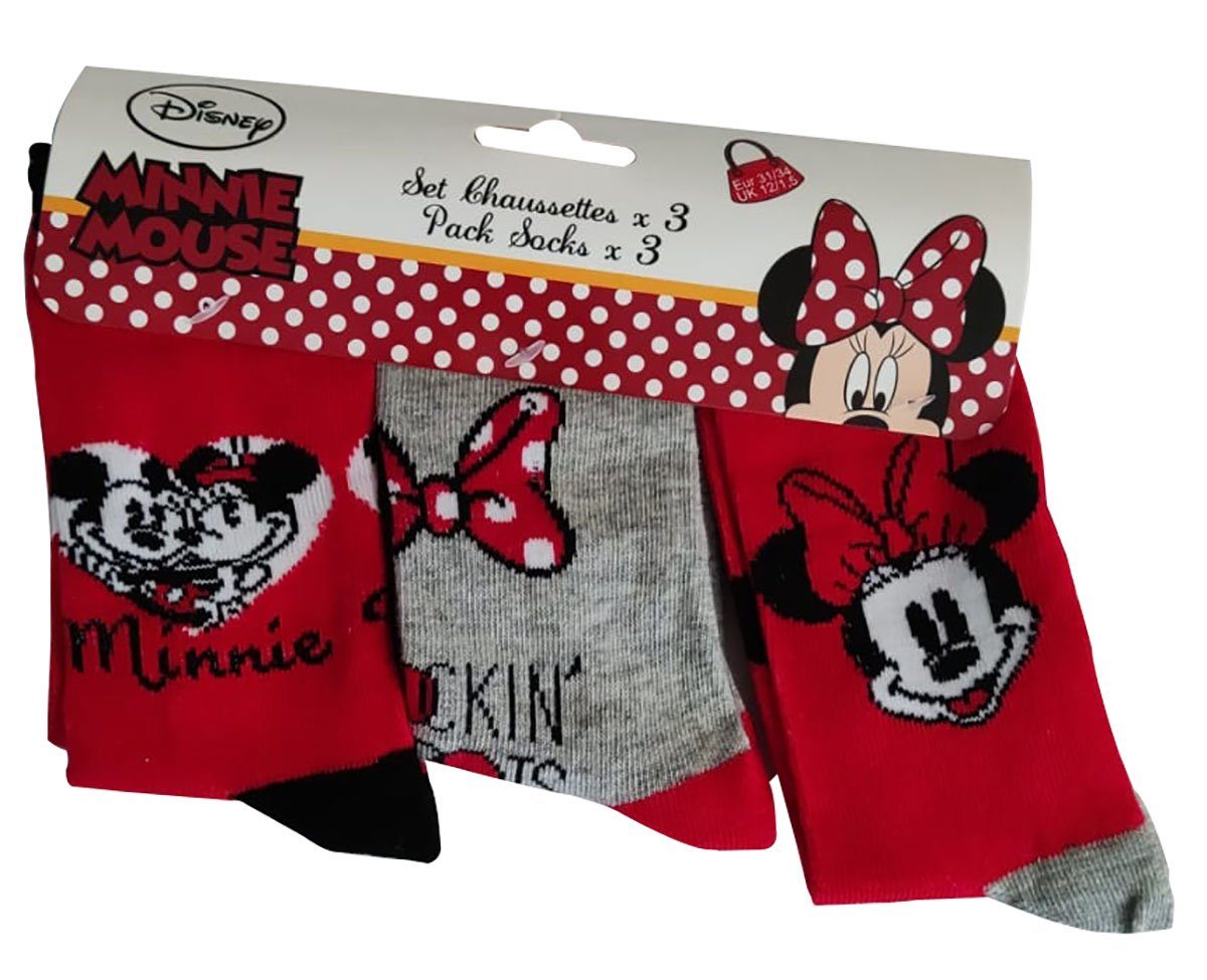 Sun City Socken Minnie und Socken Pack rot 3-er Maus Mickey Disney