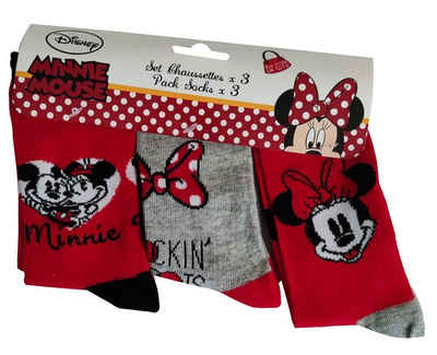 Sun City Socken Disney Mickey und Minnie Maus Socken 3-er Pack rot