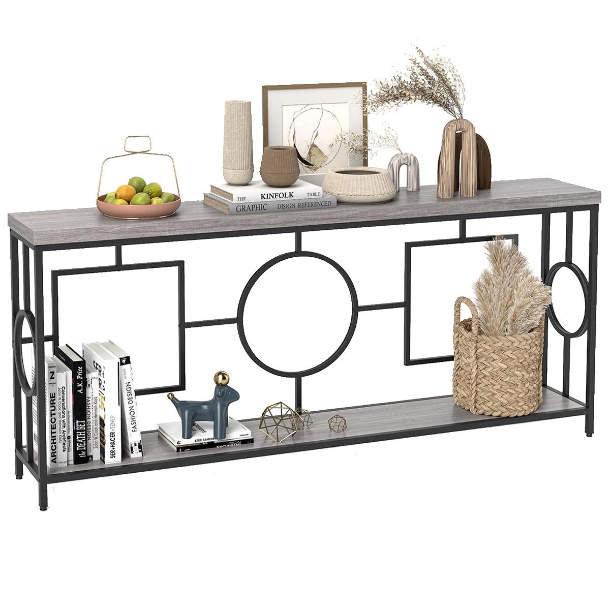 COSTWAY Konsolentisch, schmal, 180cm, Flurtisch mit 2 Ebenen, Metallgestell günstig online kaufen