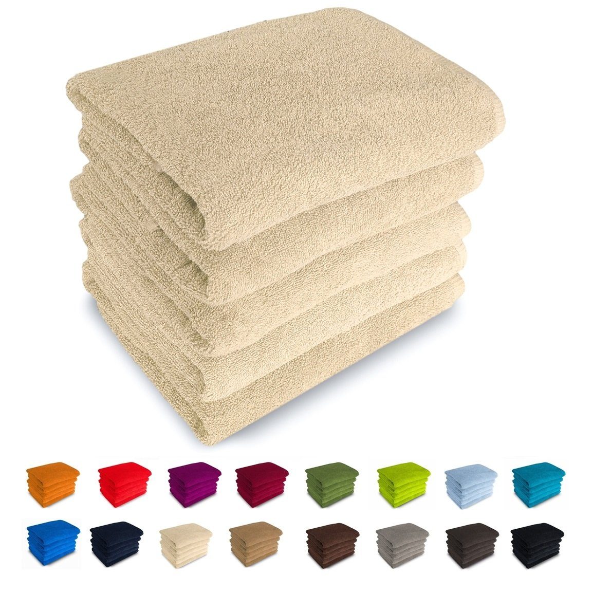 MatratzenL.A.B® Handtuch Set Rimini 500 g/m², 100% Baumwolle, (Duschtücher 70x140 cm Set, 5-tlg), Frotee, mit Aufhänger, 23 Farben, einzeln verpackt creme - 02