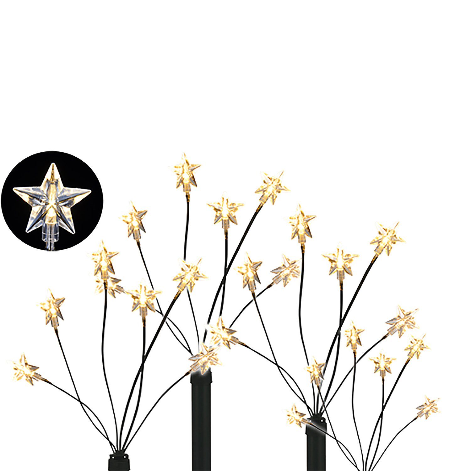 LED-Gartenleuchtstäbe Mojawo mit 4er Sternen 24 Set Lichtervorhang