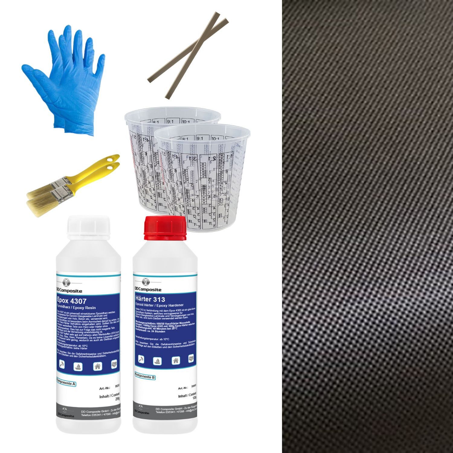 DD Composite Reparatur-Set Carbon Komplett-Set 1,0m² Leinwand, Set, 1-St., Reparaturset, Carbongewebe mit Epoxidharz