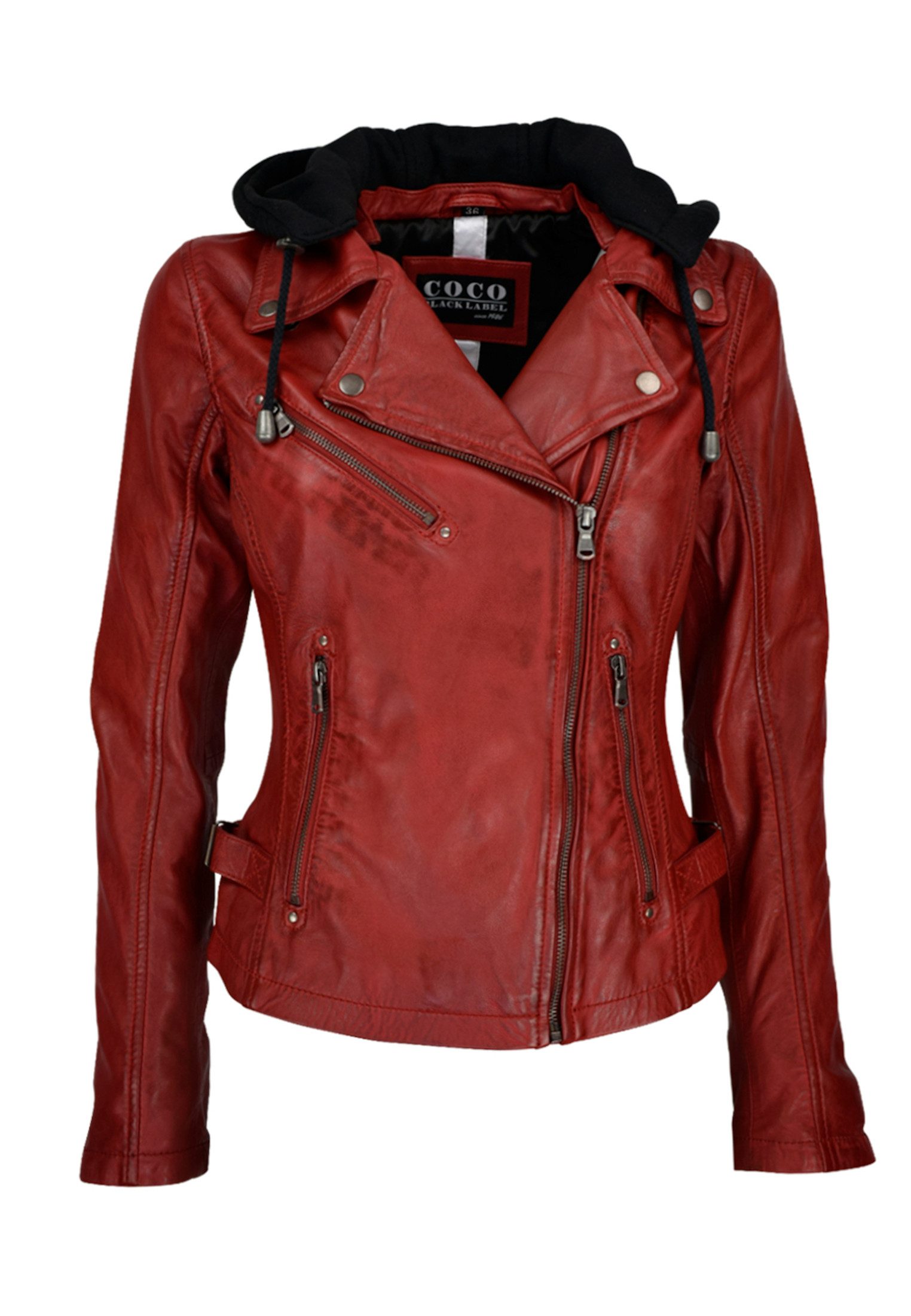CBL Lederjacke MQ-45713 im Biker Style mit Reverkragen und abnehmbarer Kapuze