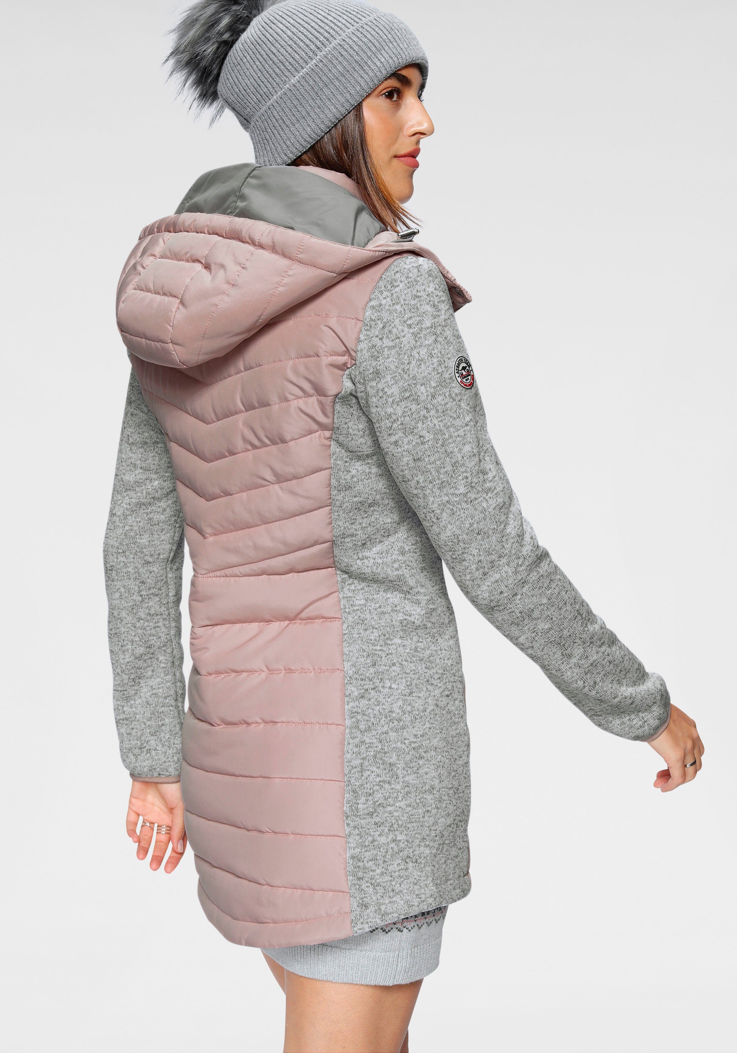 KangaROOS Langjacke im nachhaltigem Material) 2-In-1 Look (Jacke aus trendigen grau-rosa