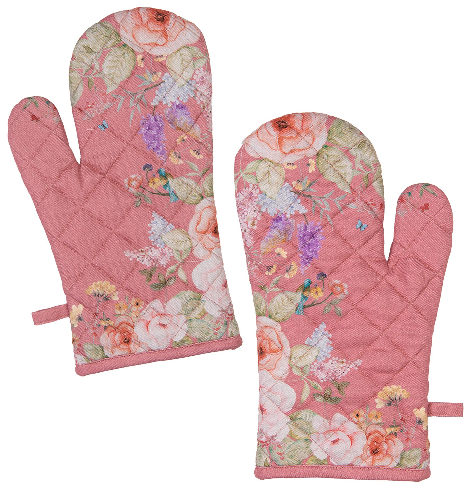 Clayre & Eef Topfhandschuhe Floral Fiesta, (2-tlg., 2-teilig), Ofenhandschuhe wattiert Größe: ca.18x30cm