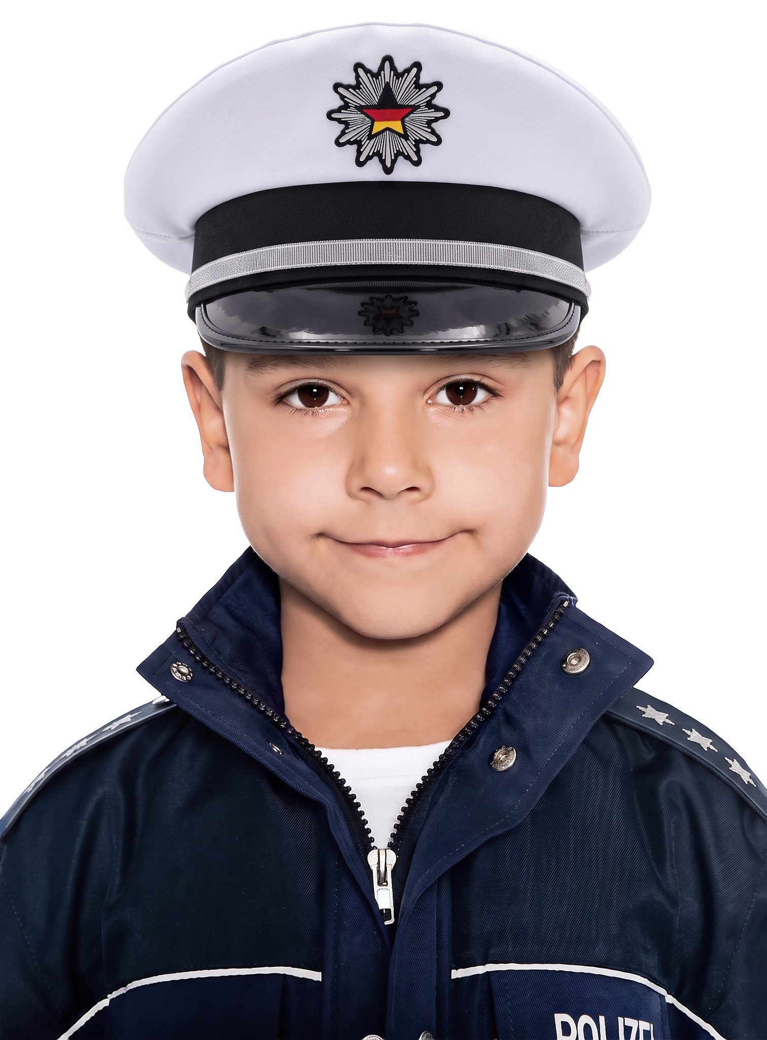 Maskworld Polizei-Kostüm Polizeihut für Kinder weiß, Originalgetreue deutsche Polizeimütze von MASKWORLD