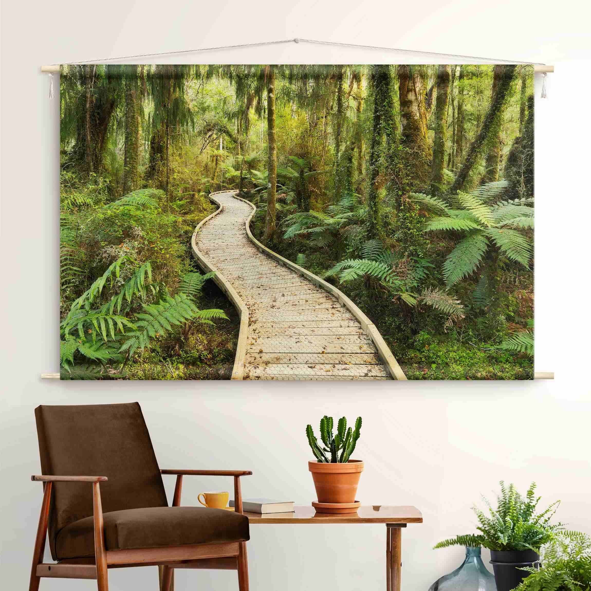 Bilderdepot24 Wandteppich modern Wald Tropisch Dschungel Natur 3D-Optik grün, rechteckig, Höhe: 2.6 mm, großes Wandbild aus Natur-Baumwolle Wandbehang Stoffbild Tuch Wollseil