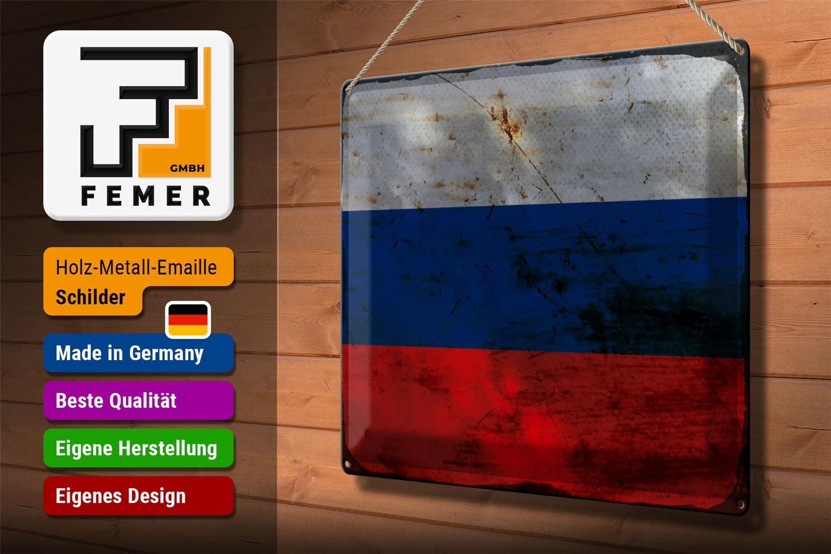 Femer GmbH Metallschild Flagge Russland 40x30cm Flag of Russia Rost, (1 St), gewölbte Oberfläche, abgerundete Ecken, umgeschlagene Kanten