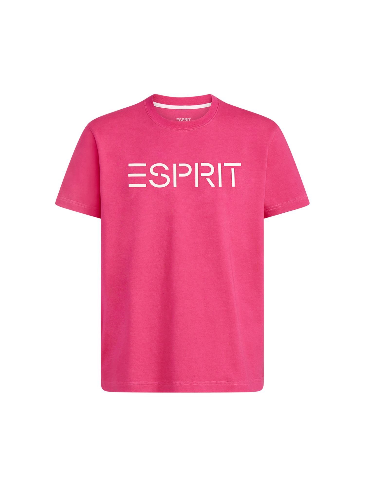 Esprit T-Shirt FUCHSIA (1-tlg) PINK Unisex Logo-T-Shirt Baumwolljersey aus