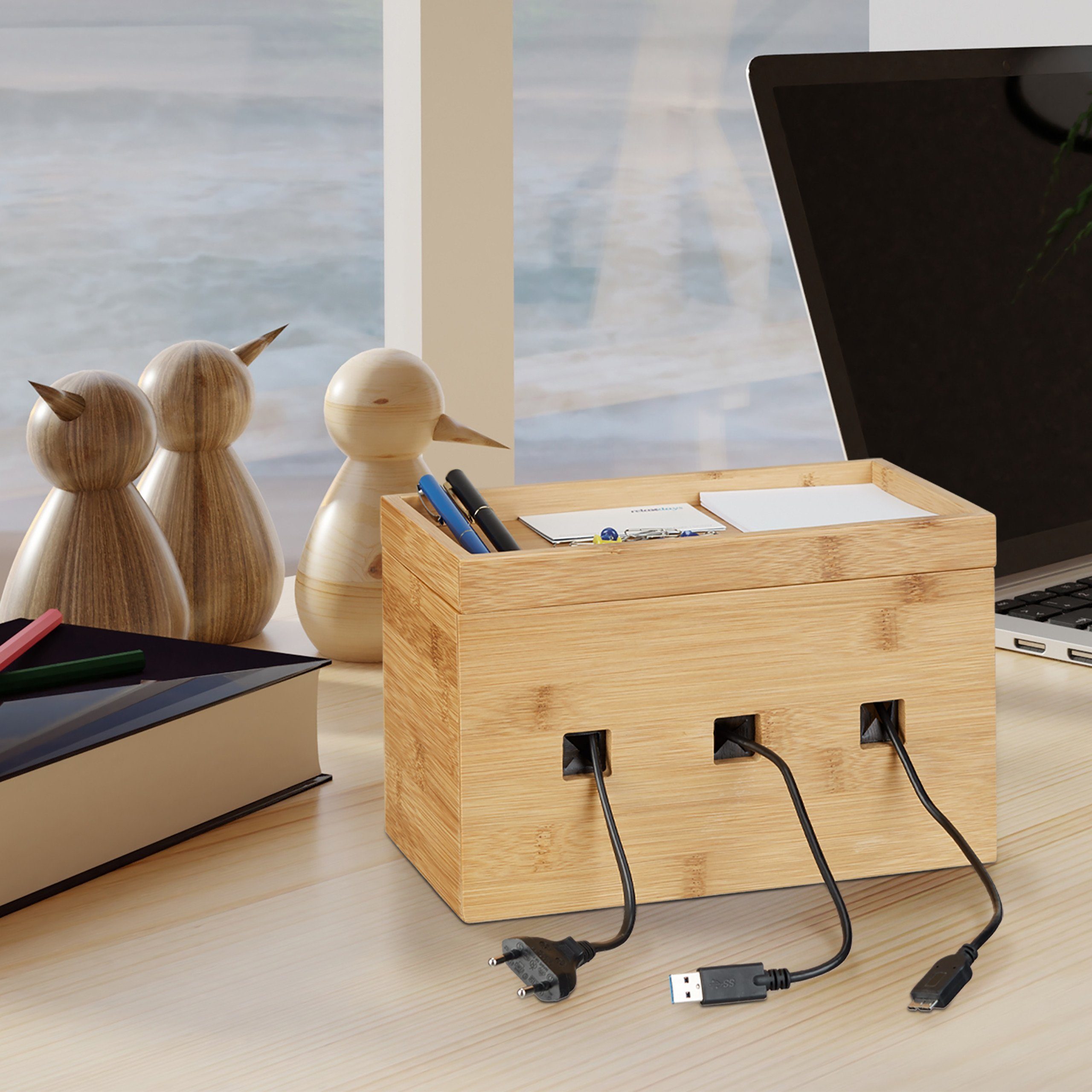 relaxdays Kabelbox Bambus