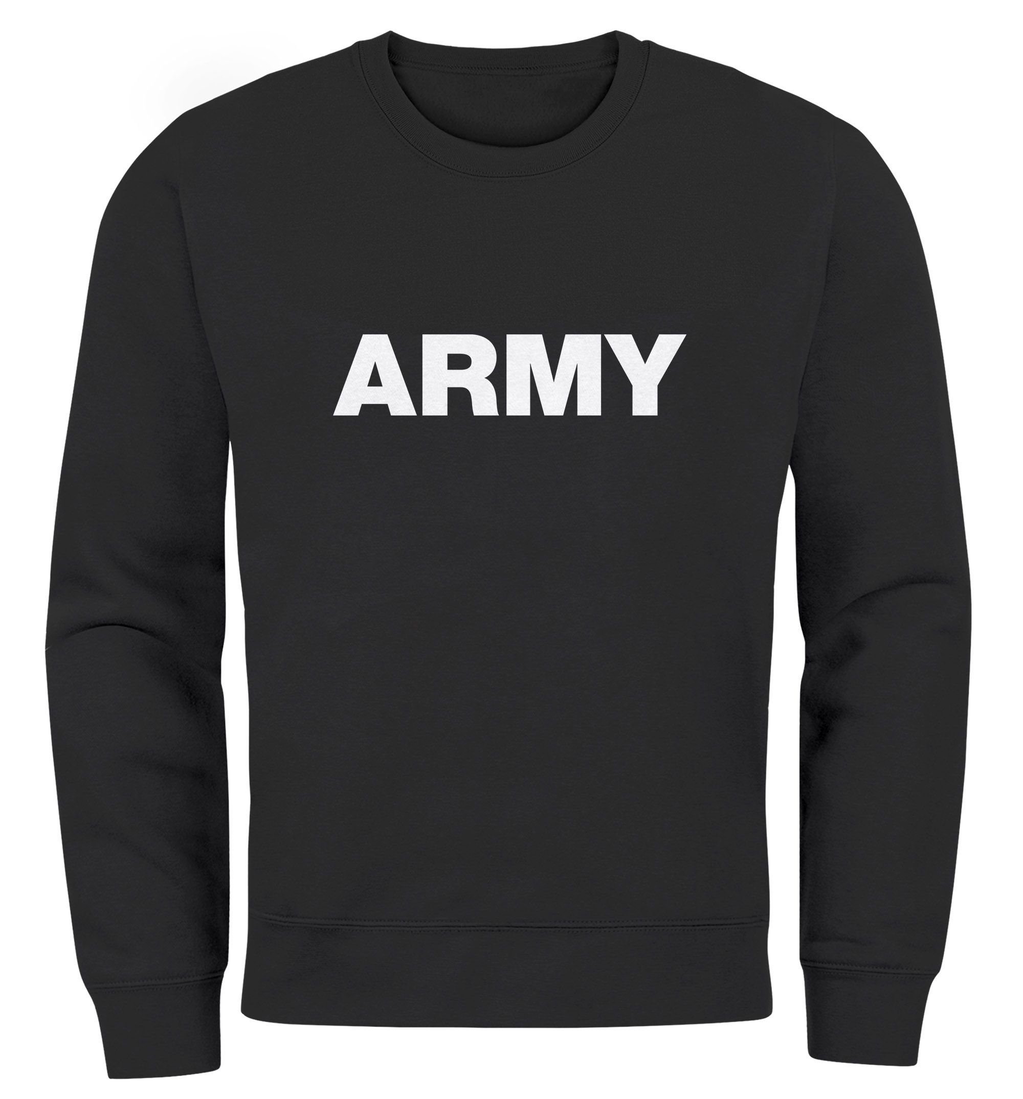 Neverless Neverless® Aufdruck schwarz Sweatshirt Print Sweatshirt Rundhals-Pullover Army Herren