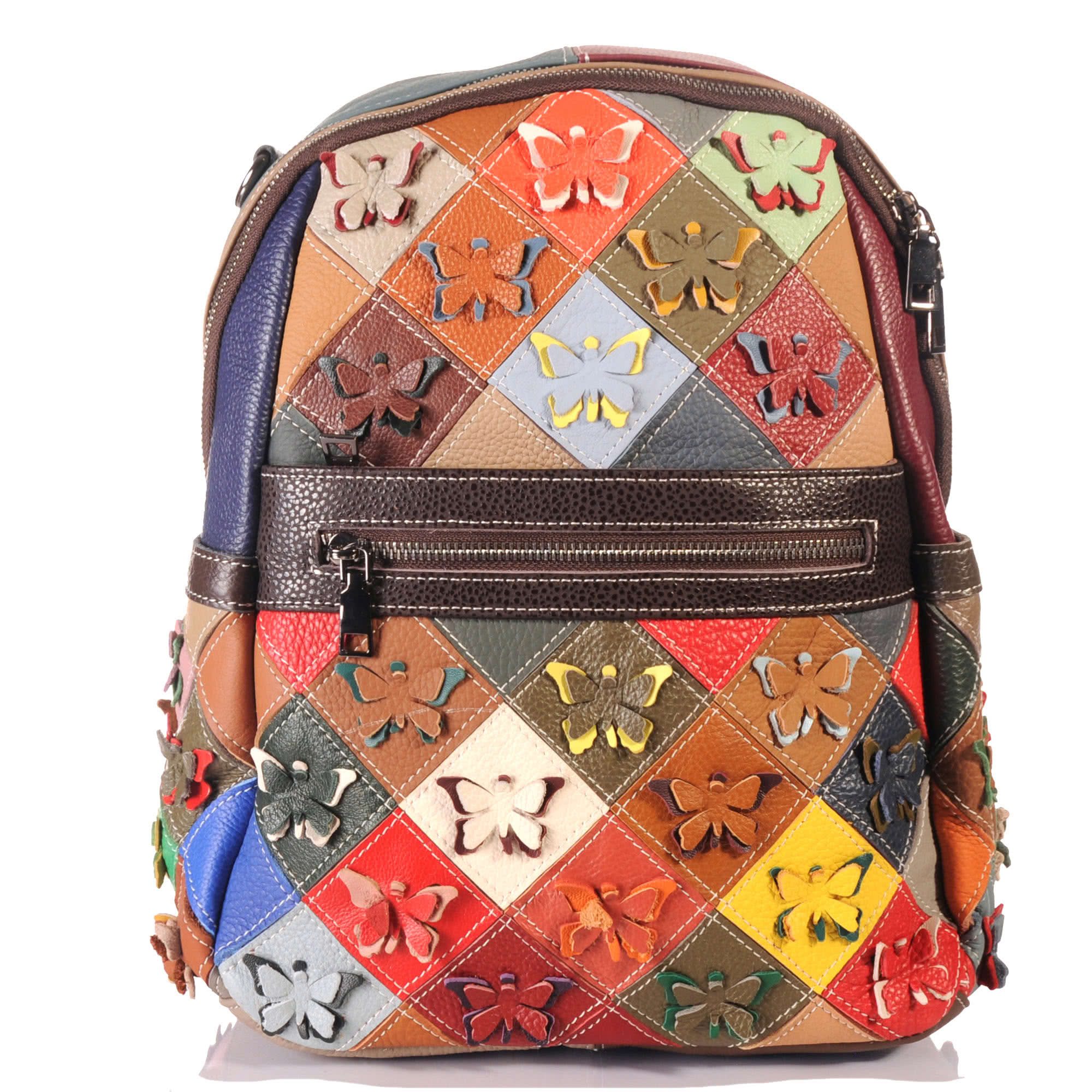 KMISSO Henkeltasche Handgefertigter City Backpack Pachwork Rucksack Italien Leder bunt 306 (1-tlg), im eleganten Look