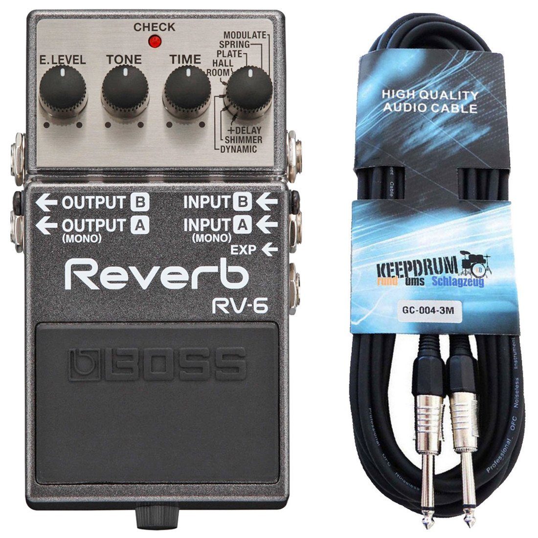Boss by Roland E-Gitarre Boss RV-6 Reverb Pedal Studio-Hall mit Gitarrenkabel