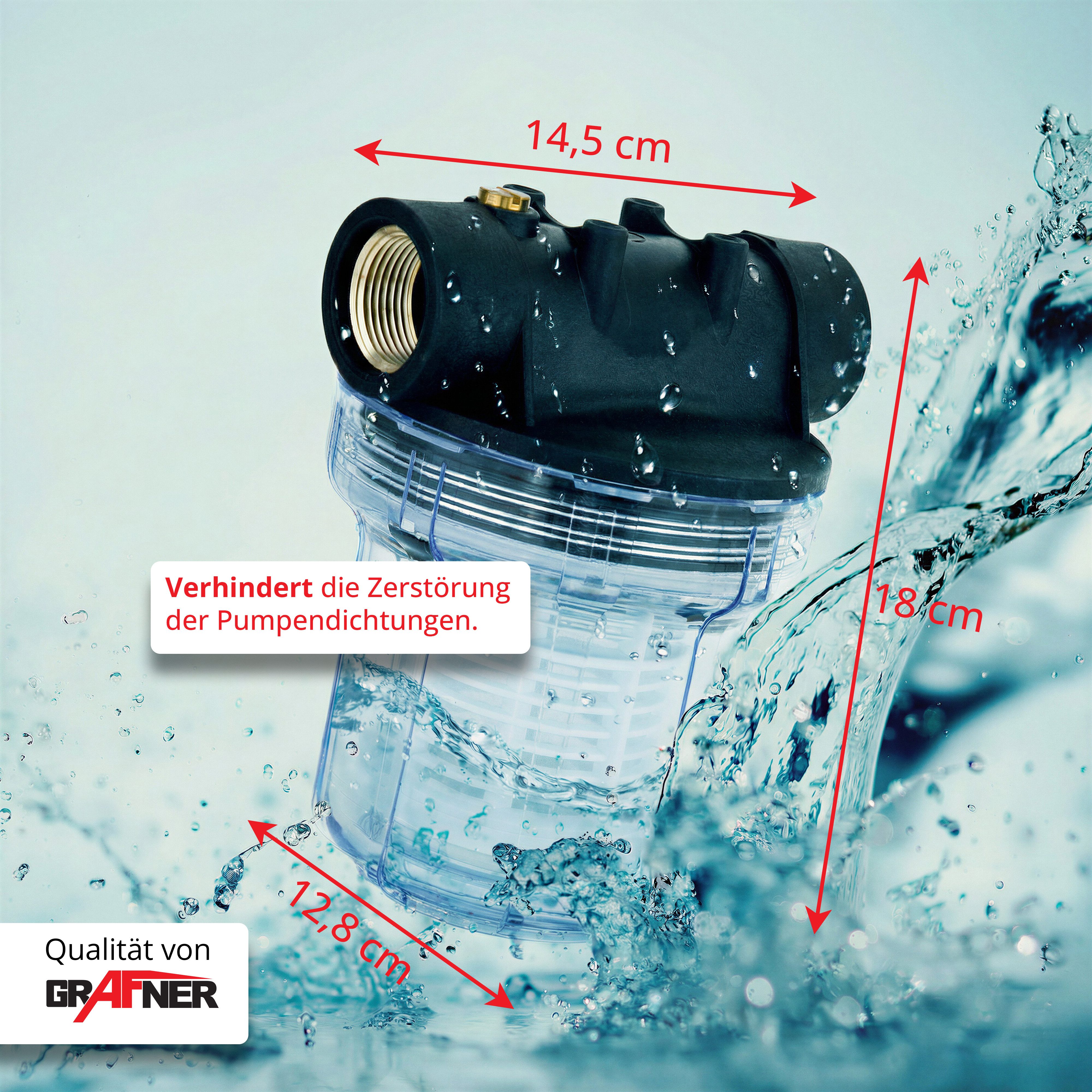 Grafner Wasserfilter Filter für Hauswasserwerk und Gartenpumpe kurz, mit Filter