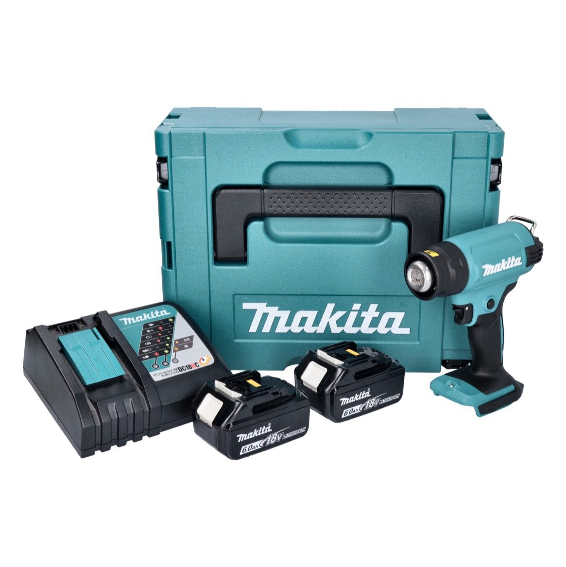 Makita Akku-Heißluftgebläse DHG 180 RGJ Akku Heißluftgebläse 18 V 550 °C + 2x Akku 6,0 Ah